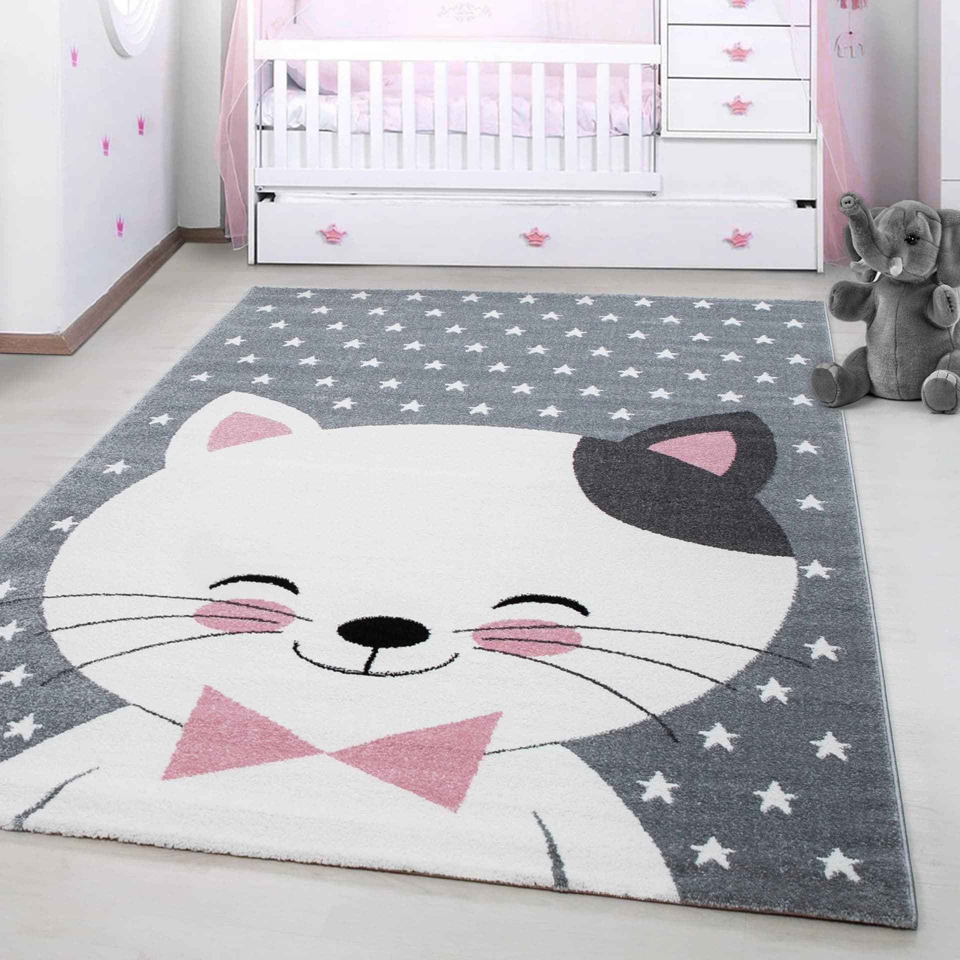 Kinderteppich AYYILDIZ Kids 550 Pink Grau Katze Motiv