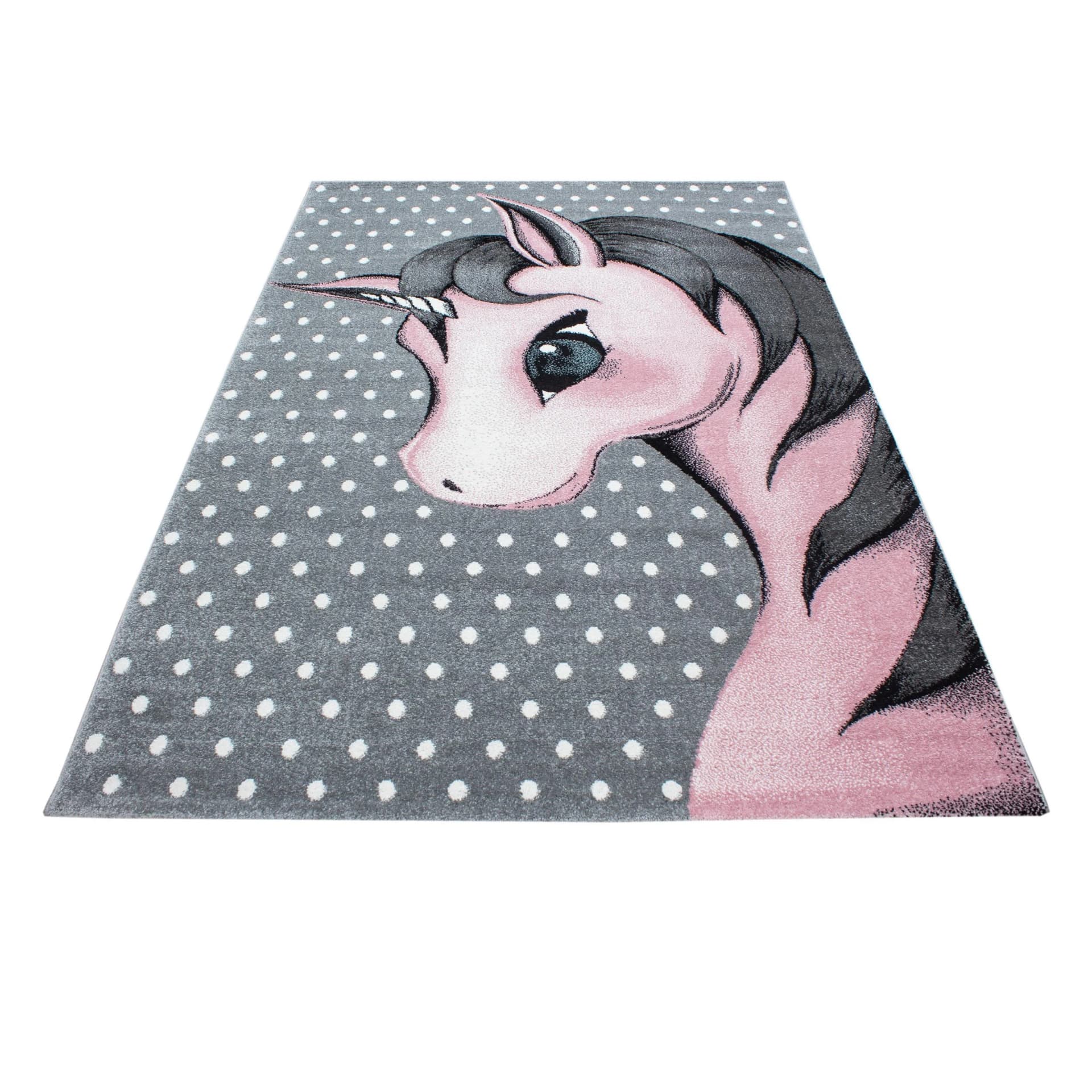 AYYILDIZ TEPPICHE Kinderteppich Kids 590 Einhorn Motiv Rosa Grau