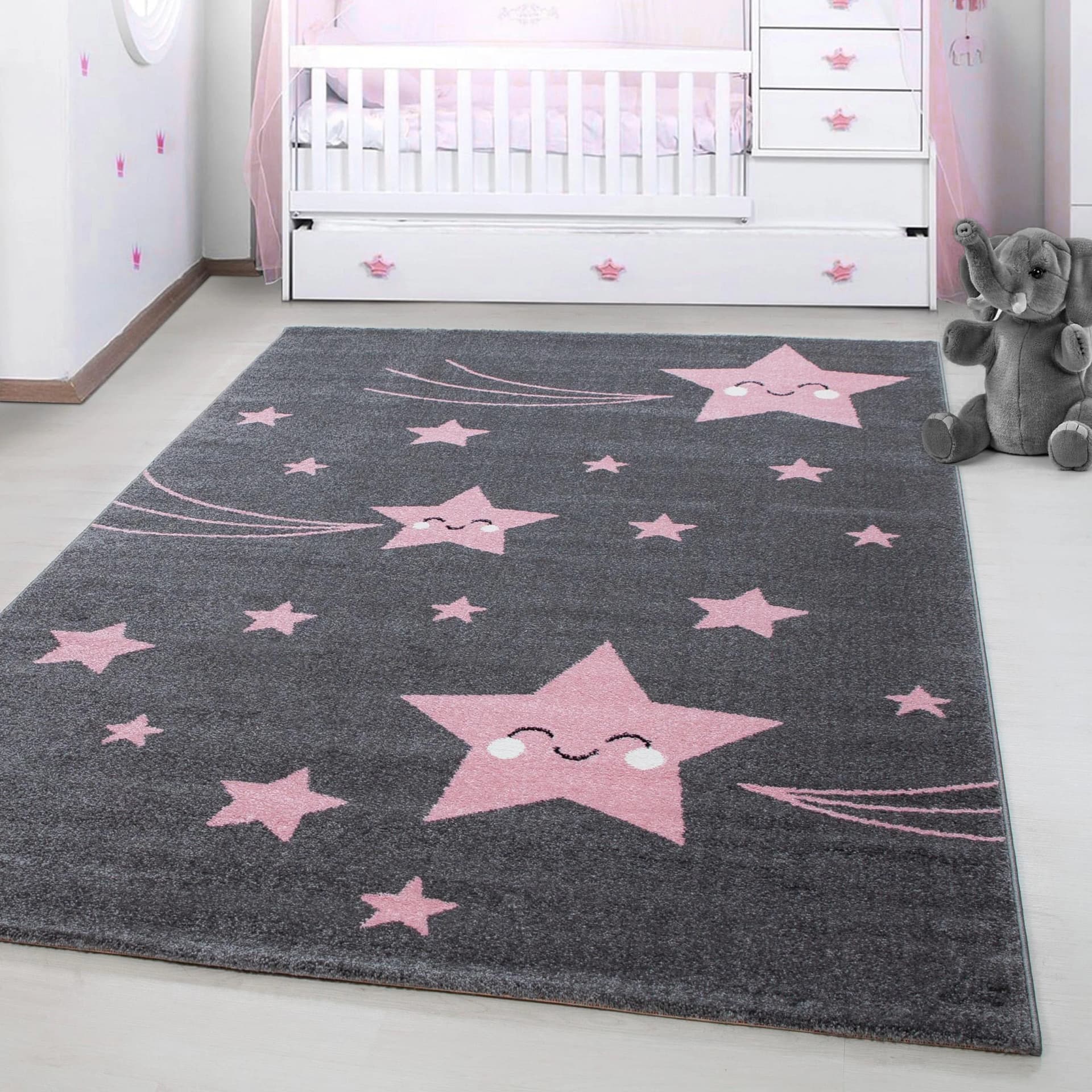 Kinderteppich AYYILDIZ Kids 610 Pink Grau Sternmotiv