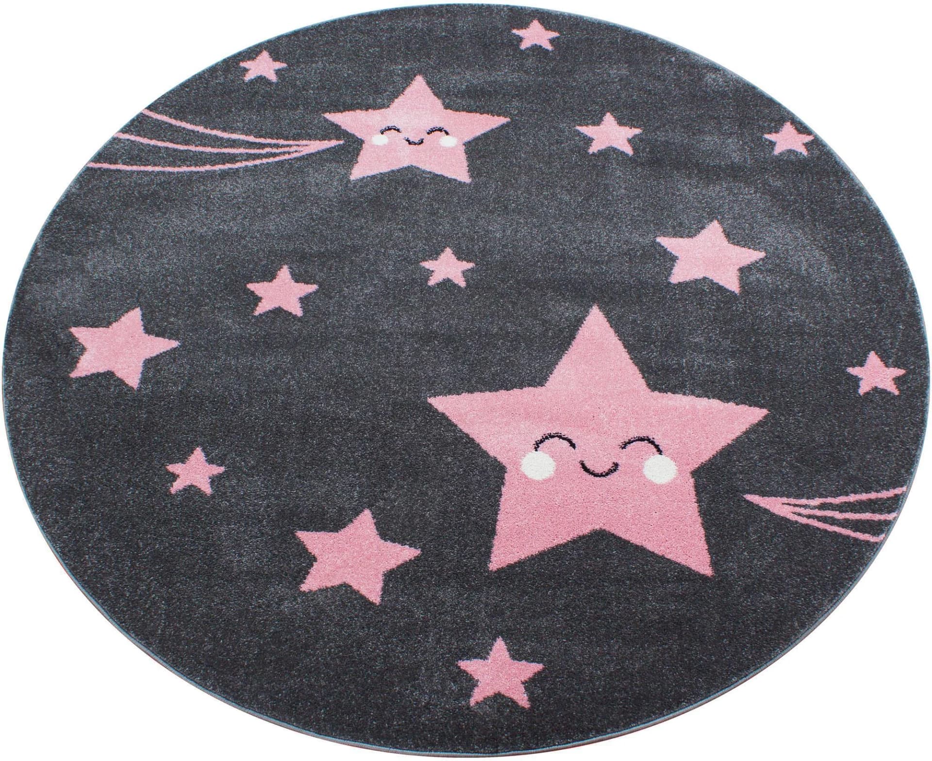 Kinderteppich AYYILDIZ Kids 610 Rund Pink Grau Sterne Motiv