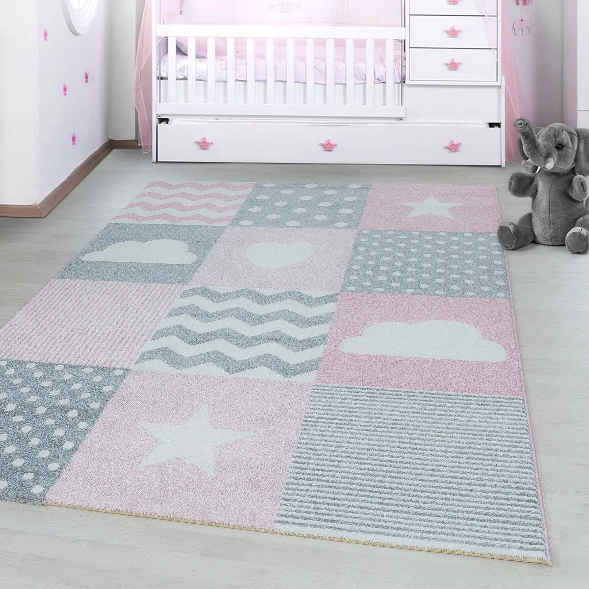 AYYILDIZ TEPPICHE Kinderteppich Kids 620 Pink Sterne Wolken
