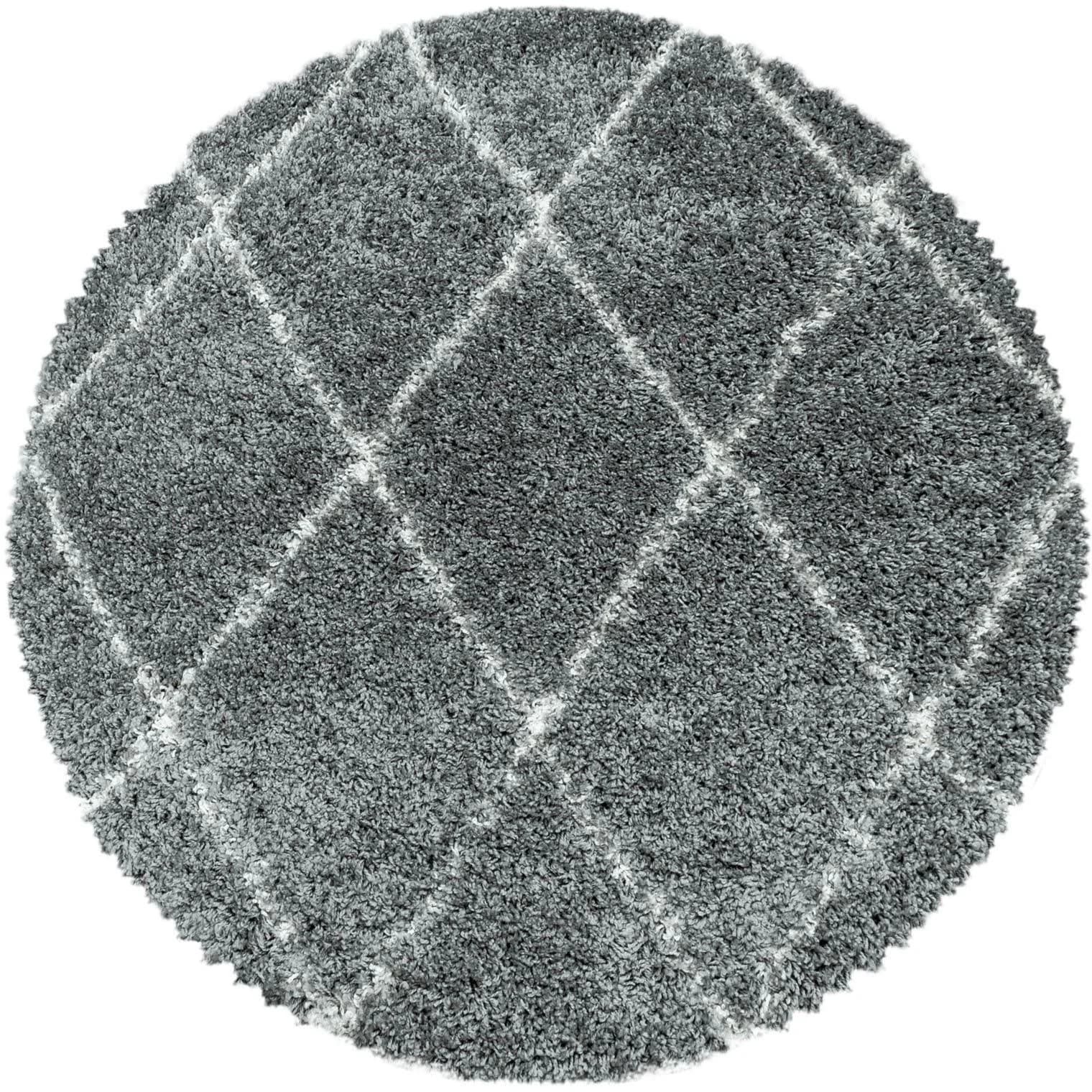 AYYILDIZ Teppiche ALVOR 3401 Hochflor-Teppich Grau Rund