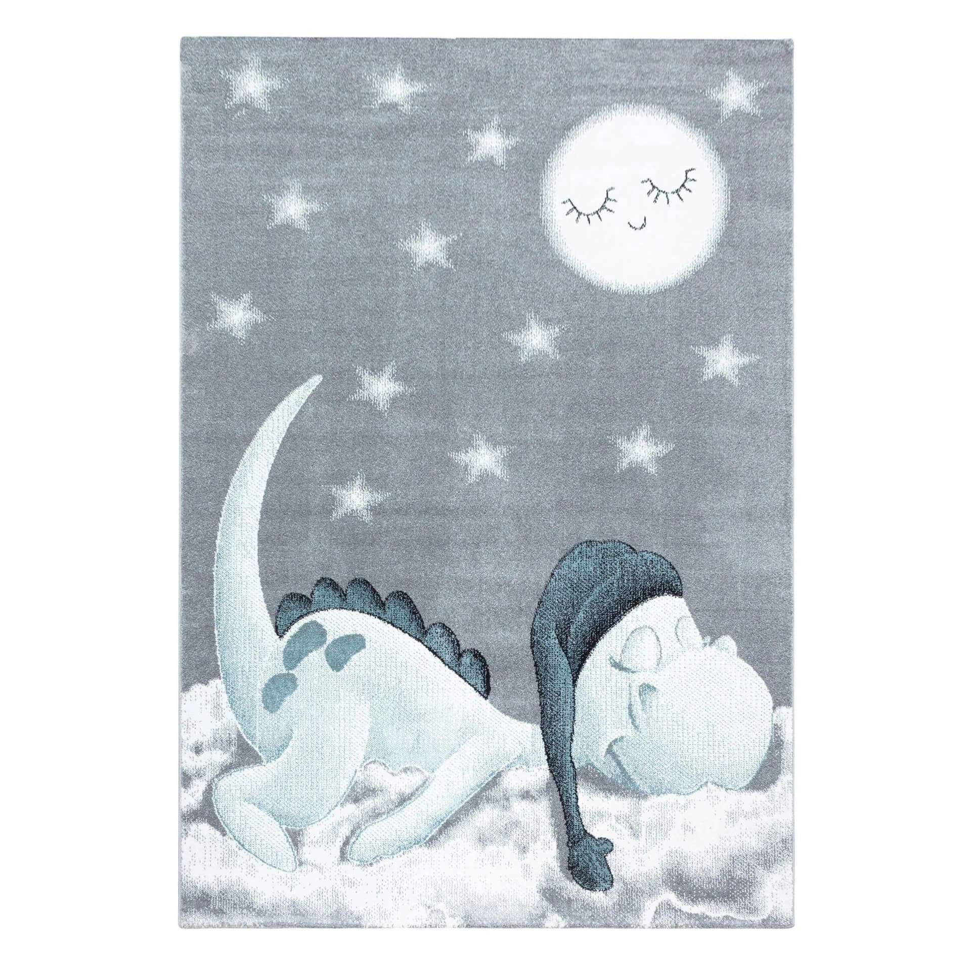 Kinderteppich AYYILDIZ Bambi 840 Blau Drachen Motiv Kurzflor