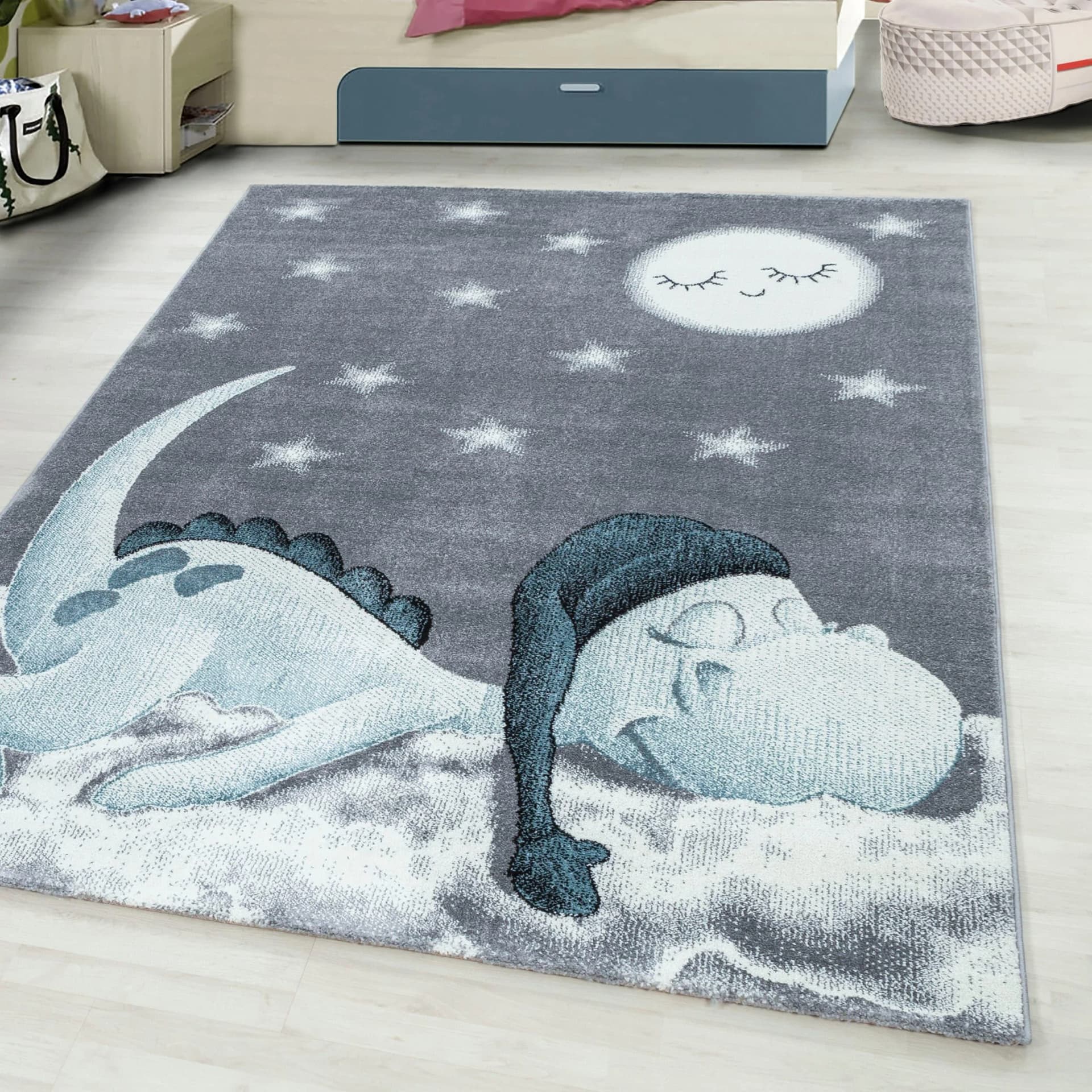 Kinderteppich AYYILDIZ Bambi 840 Blau Drachen Motiv Kurzflor - Bild 2