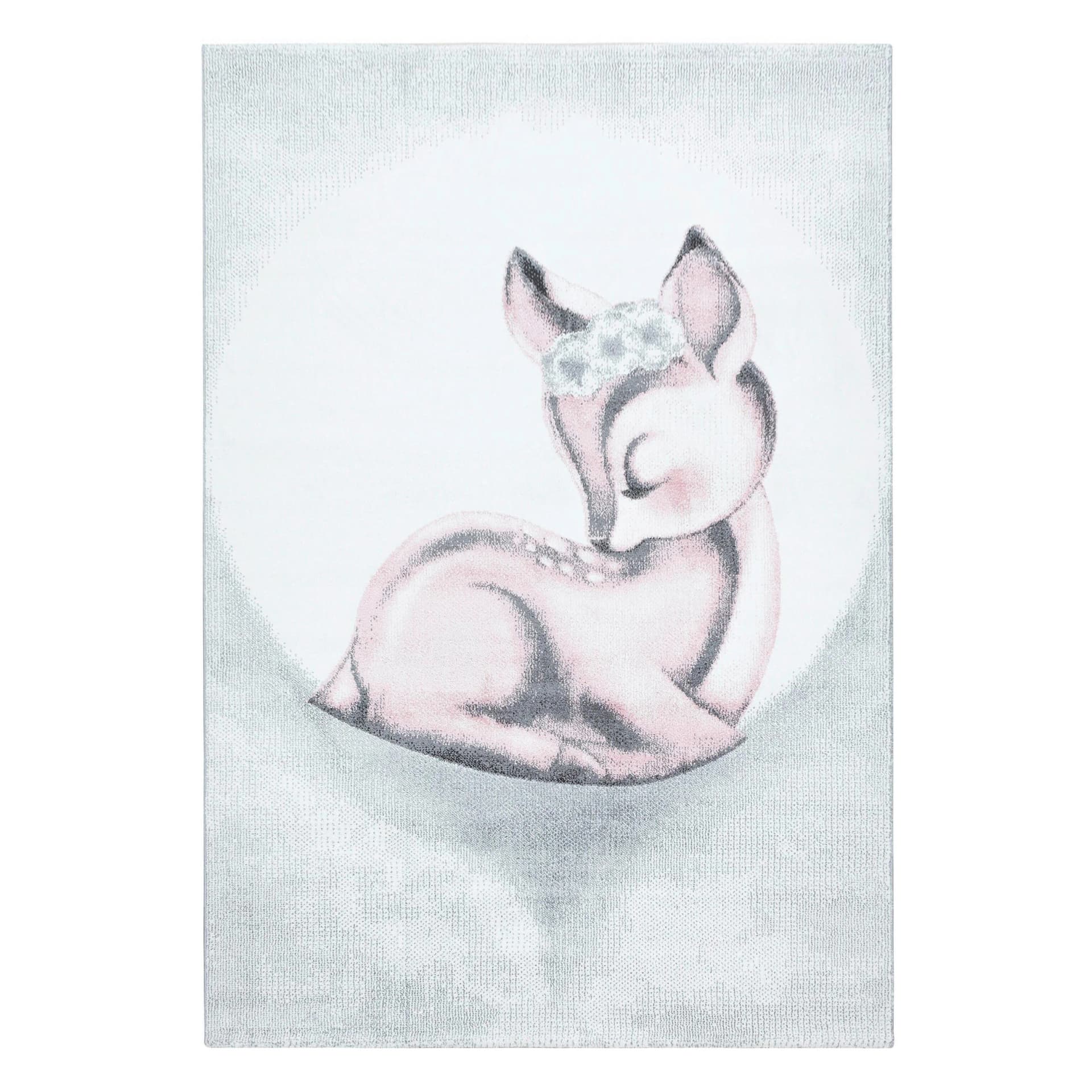 AYYILDIZ Kinderteppich Bambi 850 Rosa Rehkitz Motiv Kurzflor