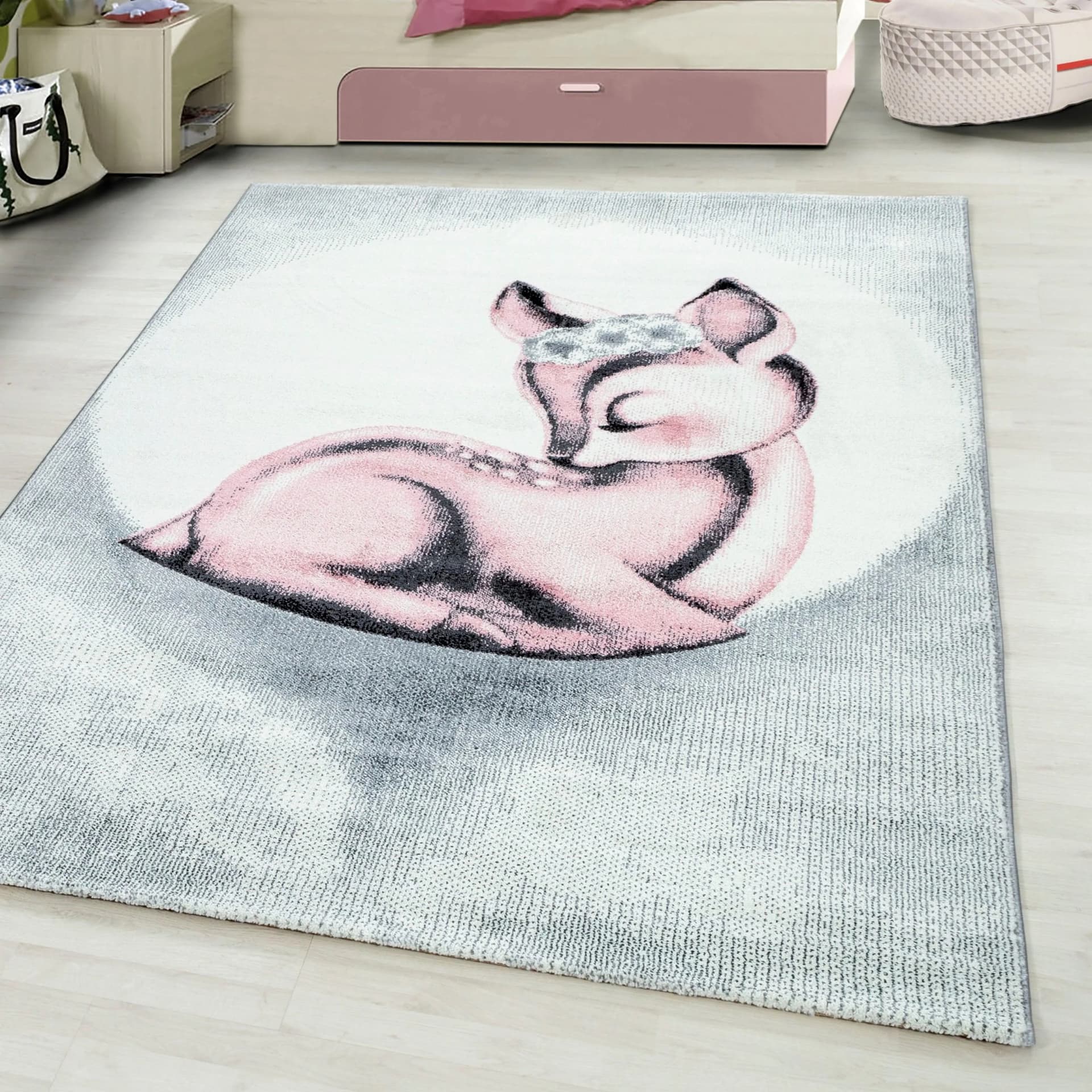 Kinderteppich AYYILDIZ Bambi 850 Pink Rehkitz Motiv Kurzflor - Bild 2