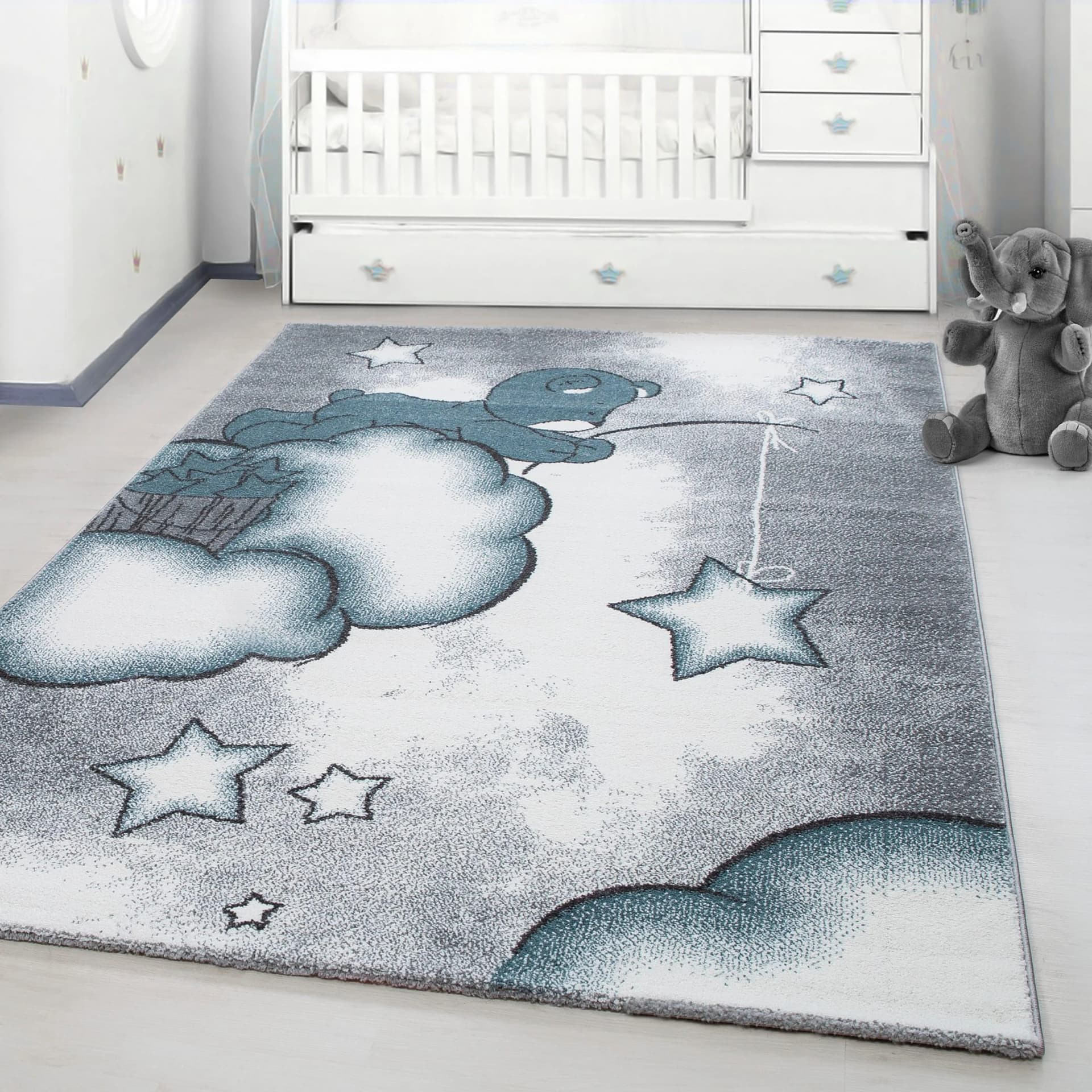 Kinderteppich AYYILDIZ Kids 580 Blau Teddybär Design Kurzflor - Bild 2