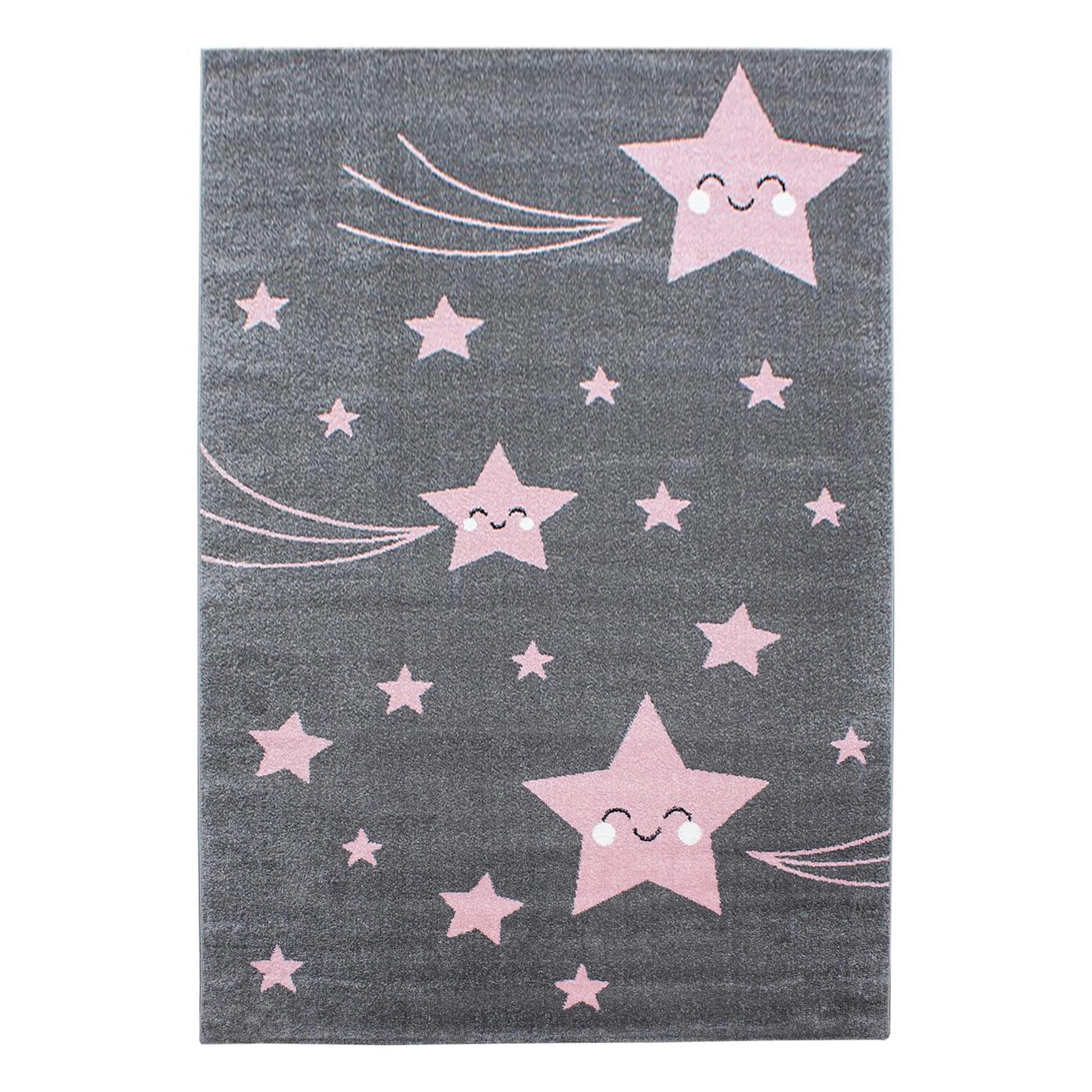 AYYILDIZ TEPPICHE Kids 610 Kinderteppich Pink Grau Stern-Motiv