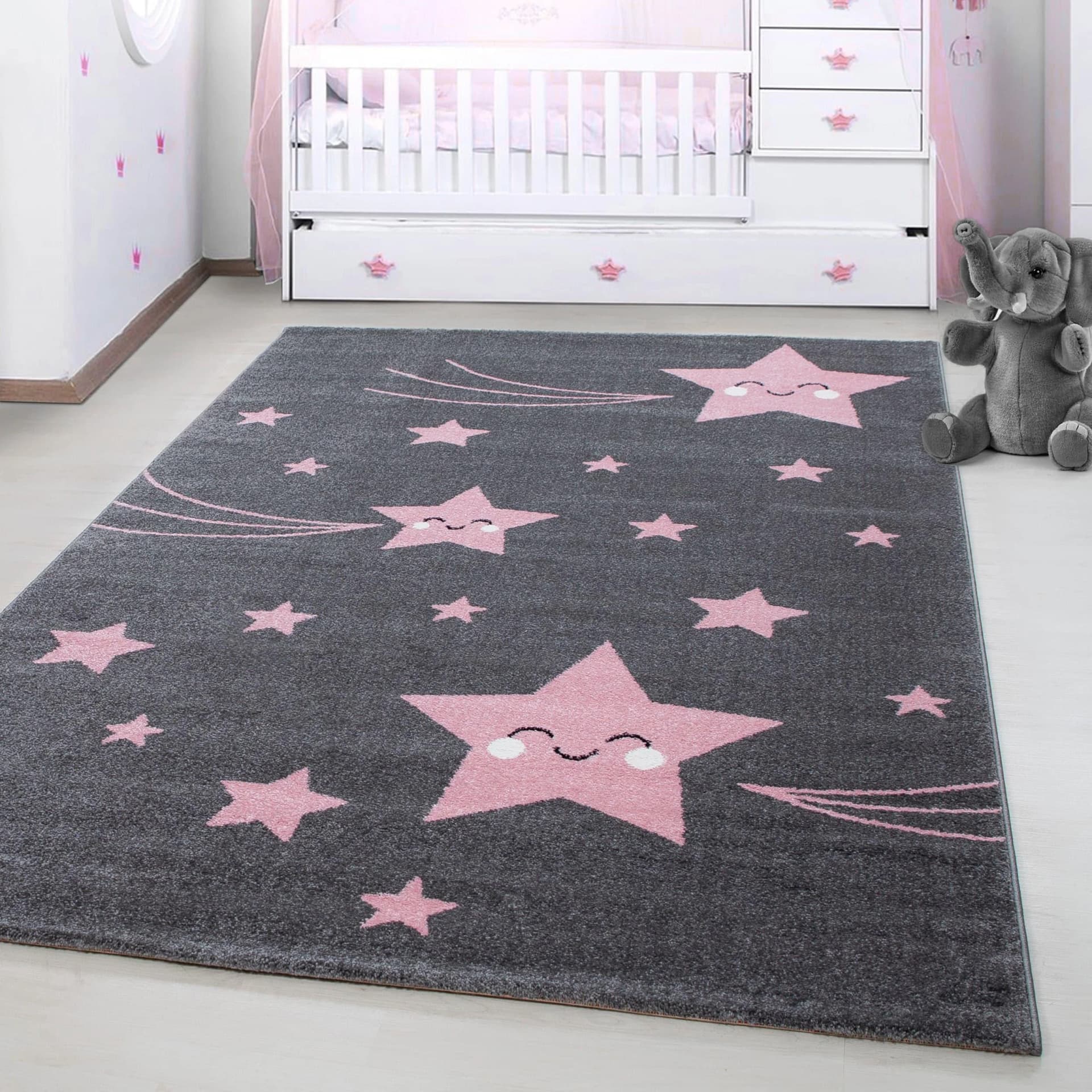 AYYILDIZ TEPPICHE Kids 610 Kinderteppich Pink Grau Stern-Motiv - Bild 2