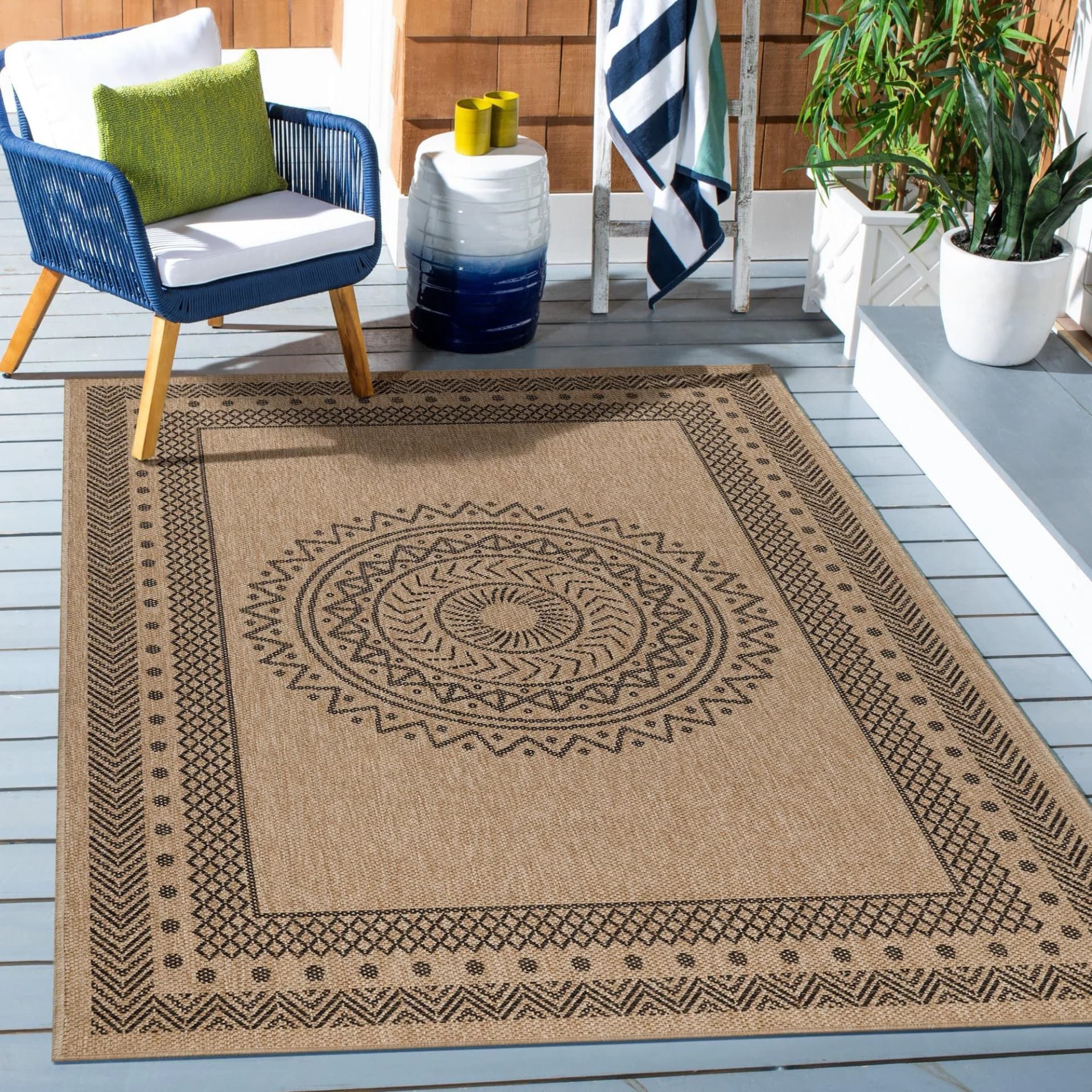 Outdoorteppich DHAKA 8714 Schwarz Sisal-Optik