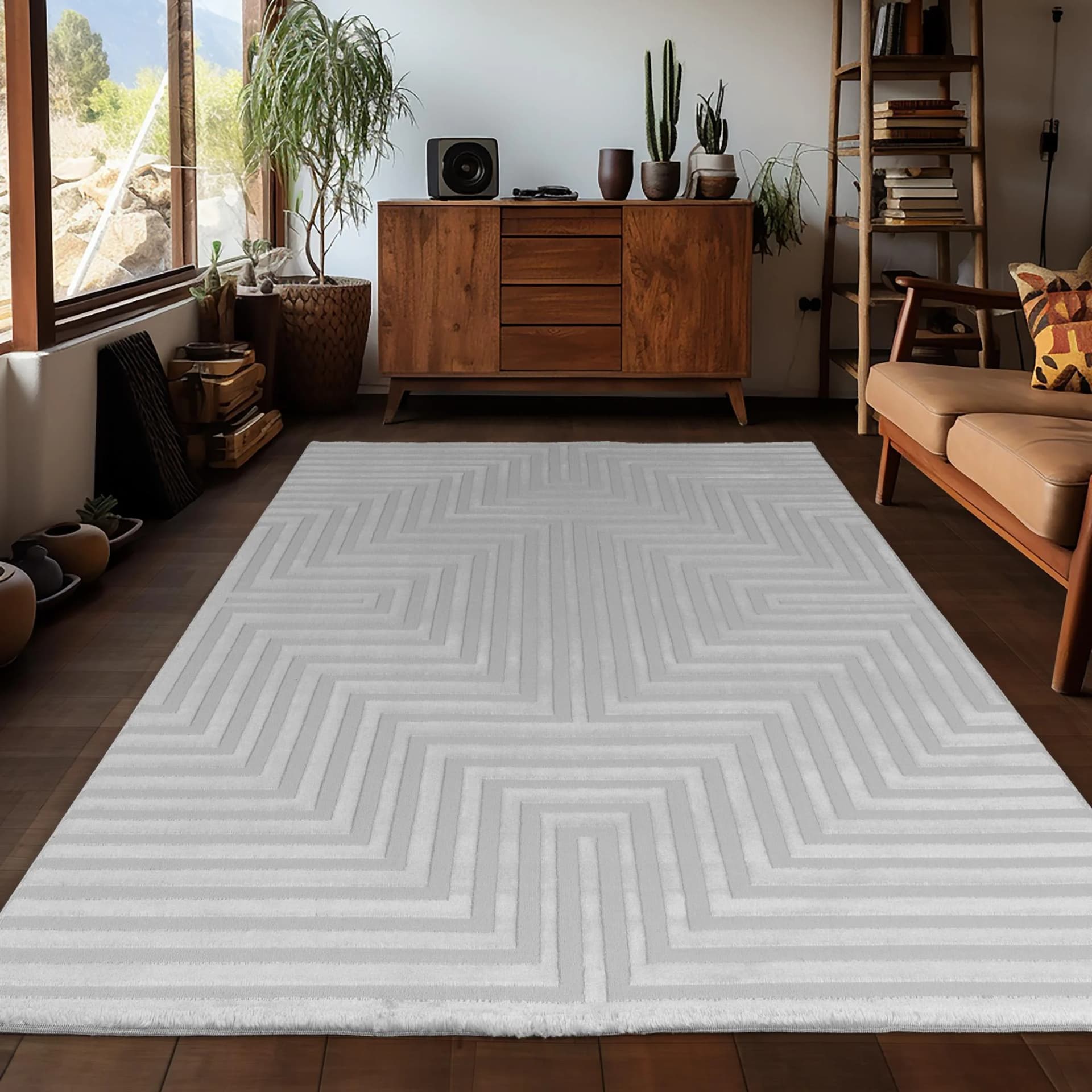 AYYILDIZ TEPPICHE SAHARA 1111 Silber 3D-Design Kurzflor