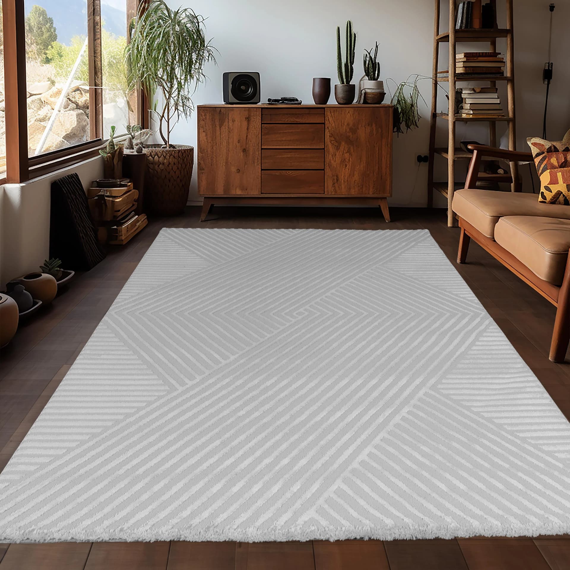 AYYILDIZ SAHARA 1115 Teppich Silber Modern 3D Design Kurzflor