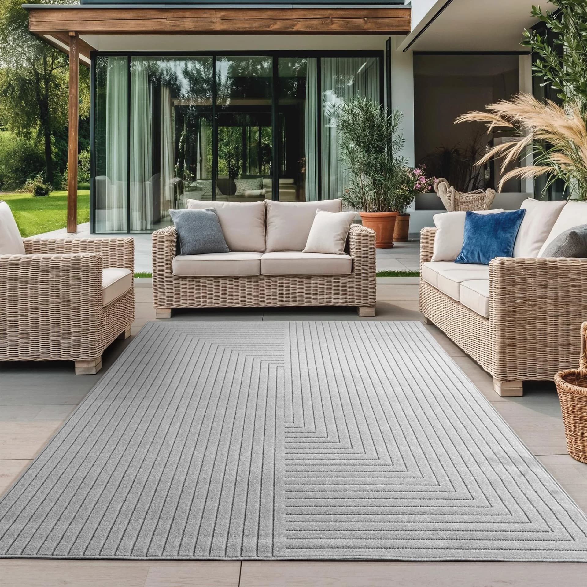 Ayyildiz Teppiche Outdoorteppich Nova 1202 Silber Hoch-Tief-Effekt