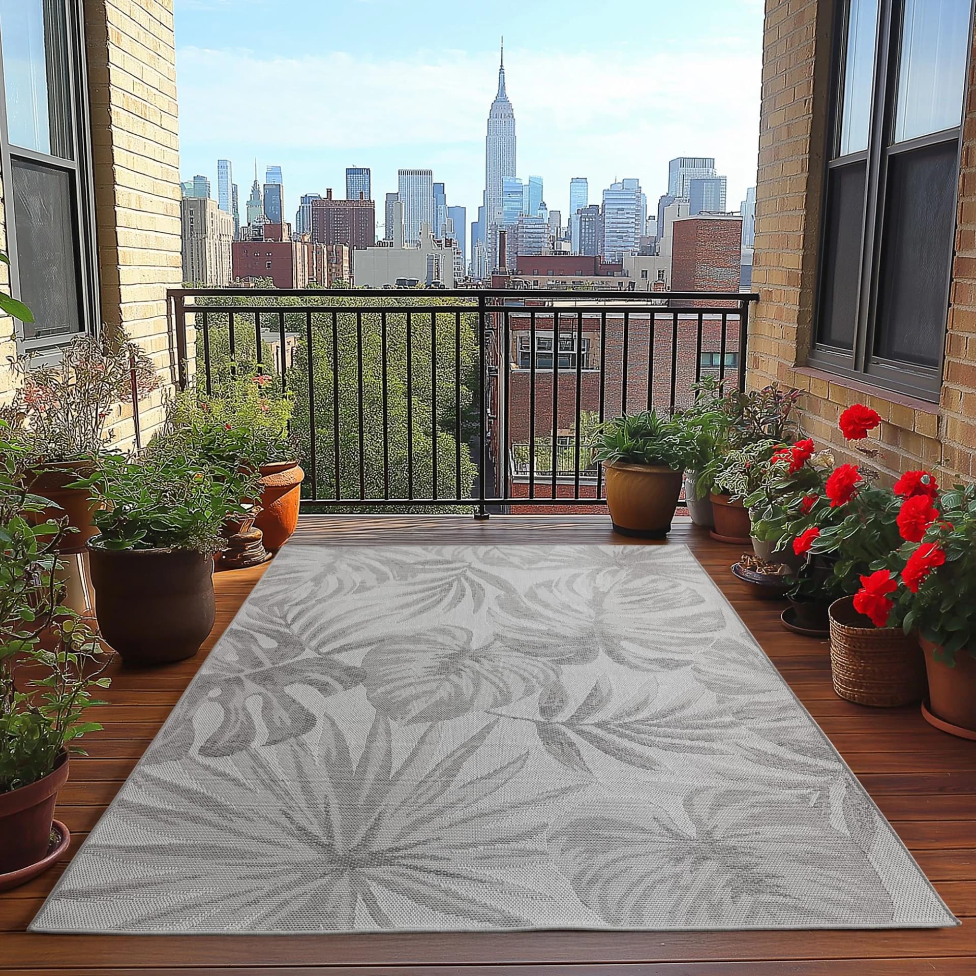 Outdoorteppich Polypropylen Grau 240x340 cm