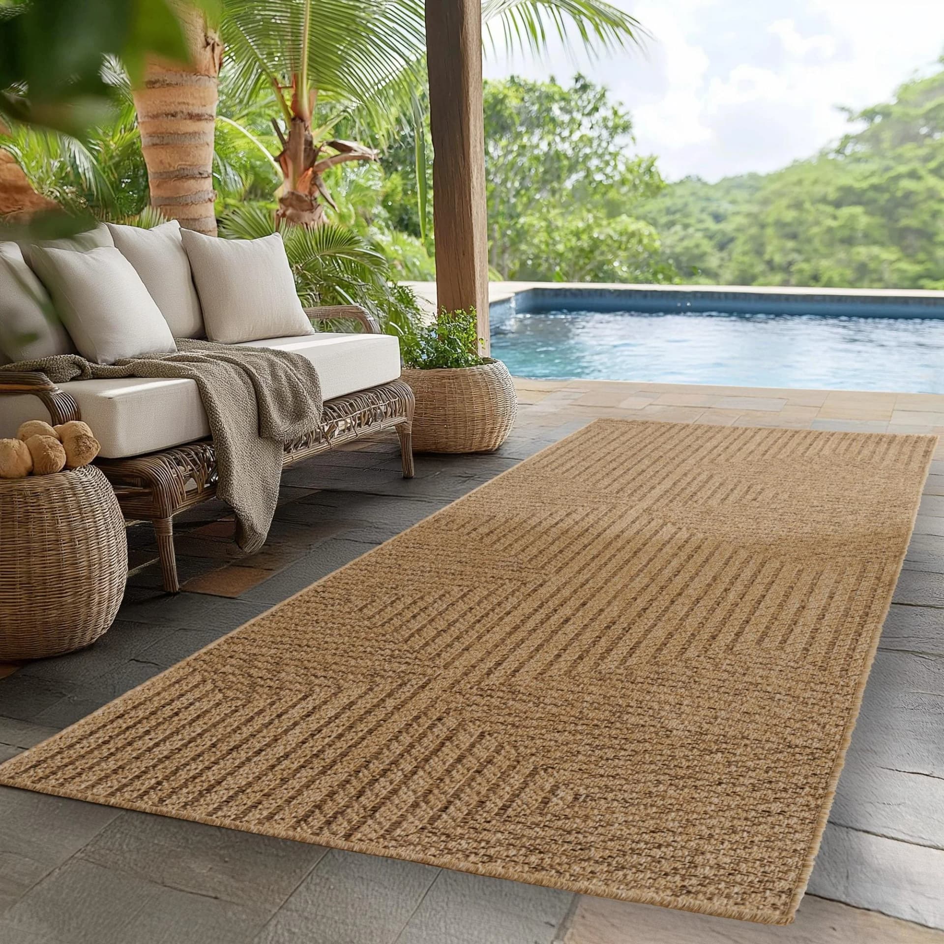 AYYILDIZ TEPPICHE Outdoorteppich TIMBER 1404 Beige Jute-Look