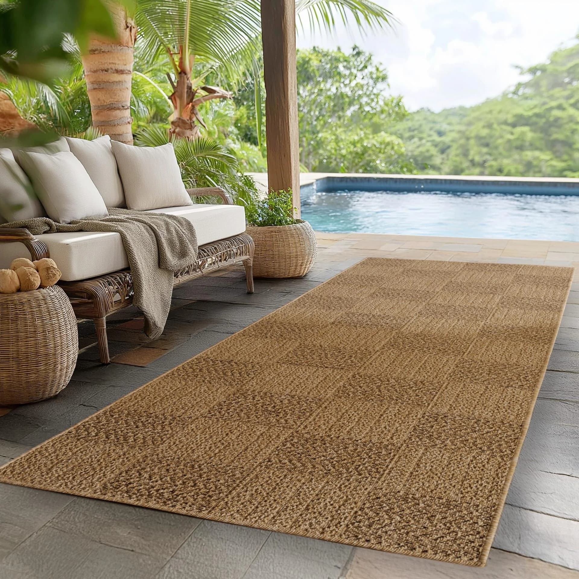 Outdoorteppich in Jute Sisal Optik, Beige, 80x150cm