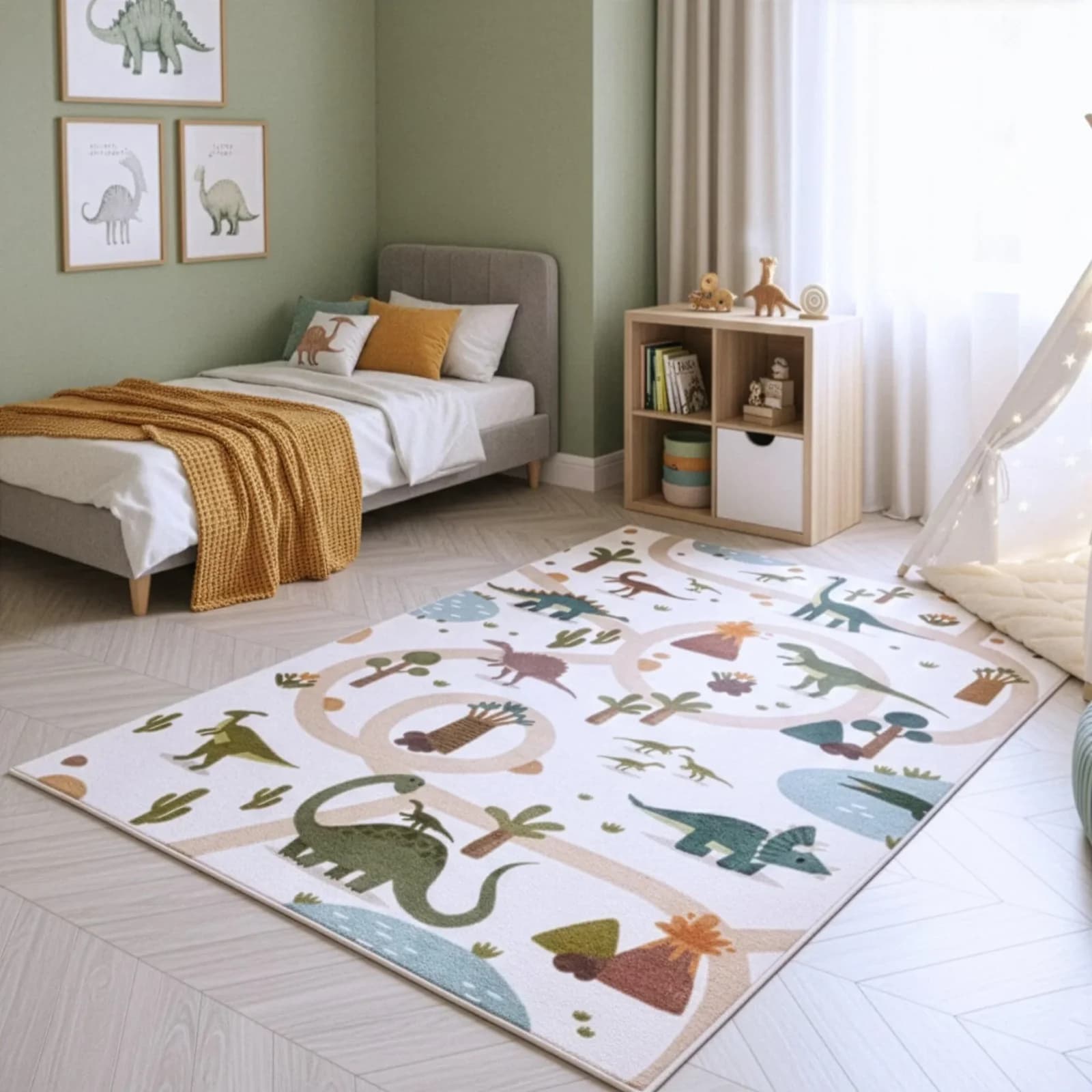 Kinderteppich AYYILDIZ TEPPICHE COCO 1131 Dinosaurier Creme