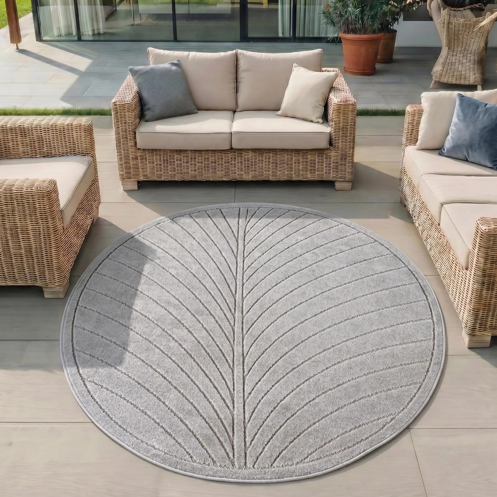 AYYILDIZ TEPPICHE NOVA 1204 Outdoorteppich Rund Silbergrau Polypropylen