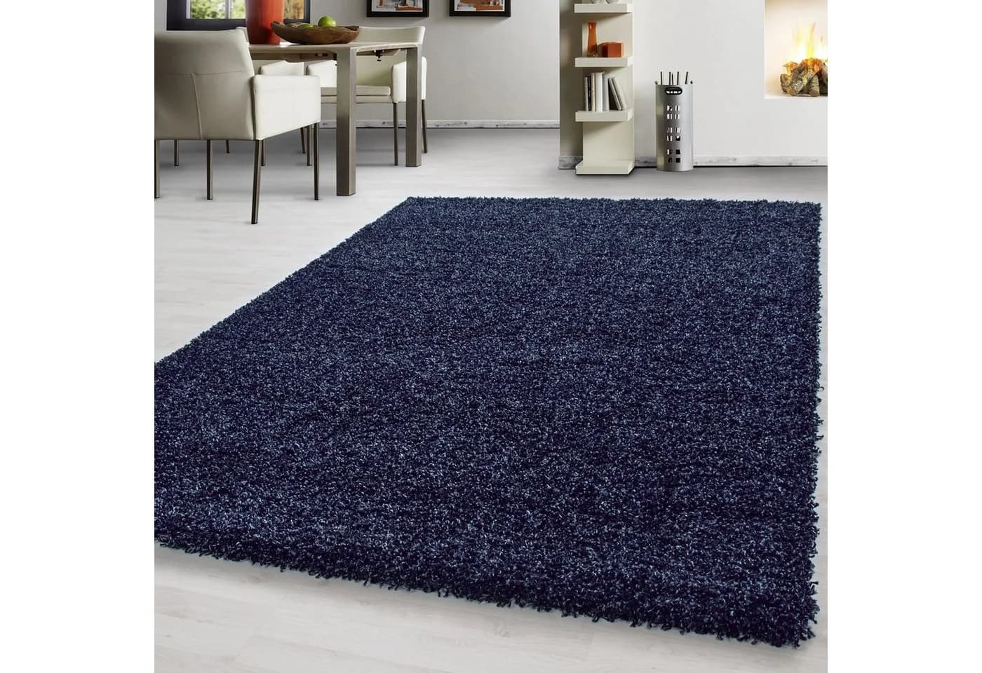 Teppium Teppich Unicolor Einfarbig Marineblau 30 mm Hochflor