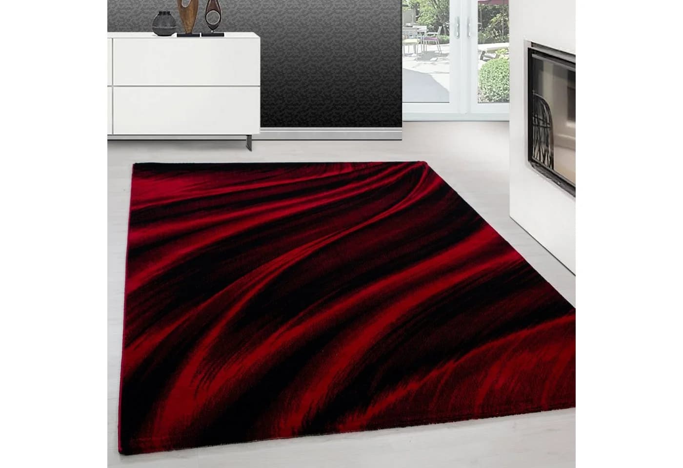 Teppium Kurzflorteppich Rot Abstraktes Wellen Design