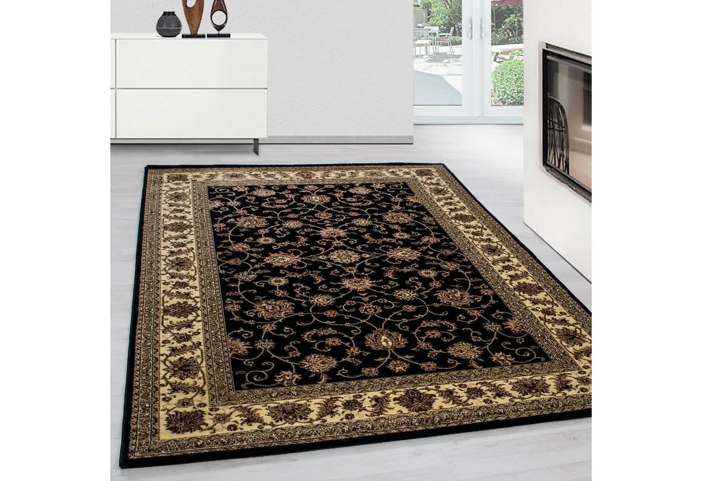 Teppium Teppich Orientalisch Design Rechteckig Schwarz Kurzflor