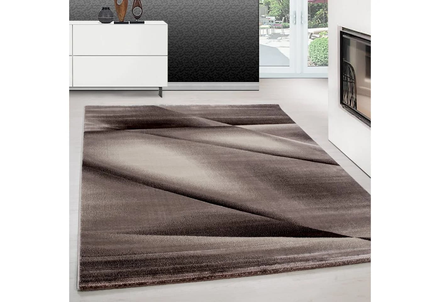 Teppium Teppich Abstrakt Design Braun Modern Kurzflor