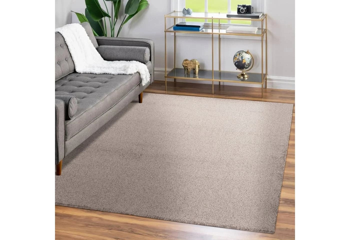 Teppium Einfarbiger Kurzflor-Teppich Beige
