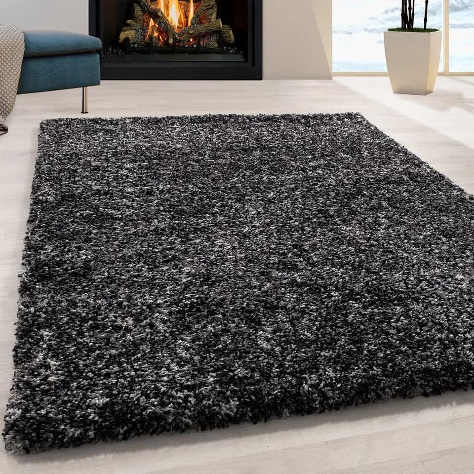 Teppium Teppich Meliert Design Anthrazit Hochflor
