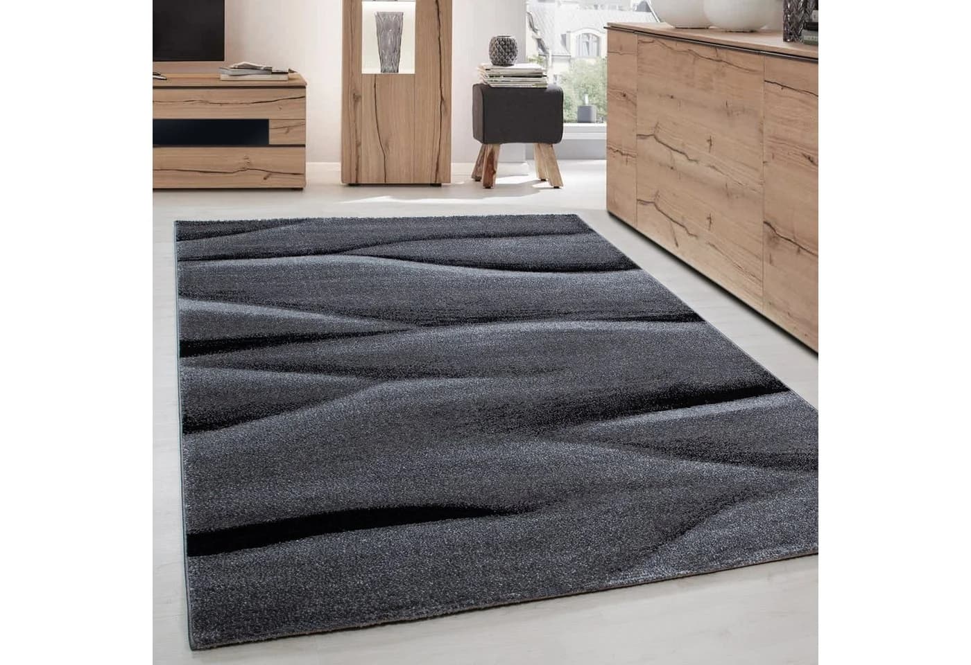Carpettex Frisé-Teppich Ombre Design Schwarz Kurzflor - Bild 2