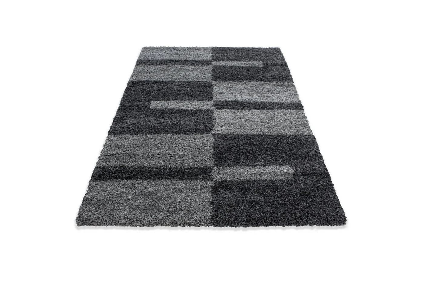 SIMPEX24 Teppich Kariert Design Grau Hochflor - Bild 3