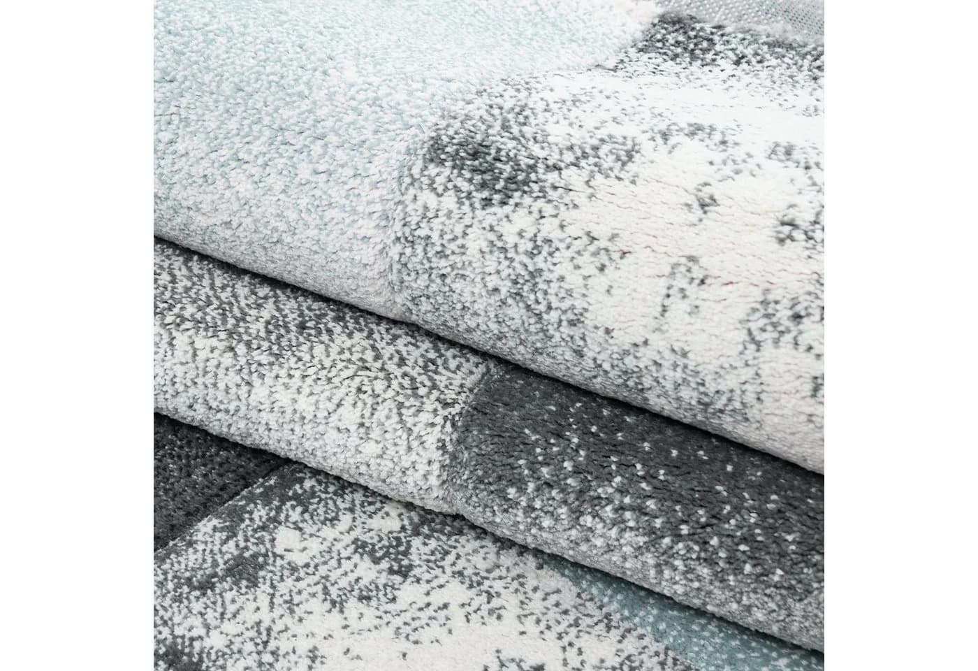 SIMPEX24 Teppich Kariert Design Blau-2 Kurzflor 3D-Konturenschnitt - Bild 5