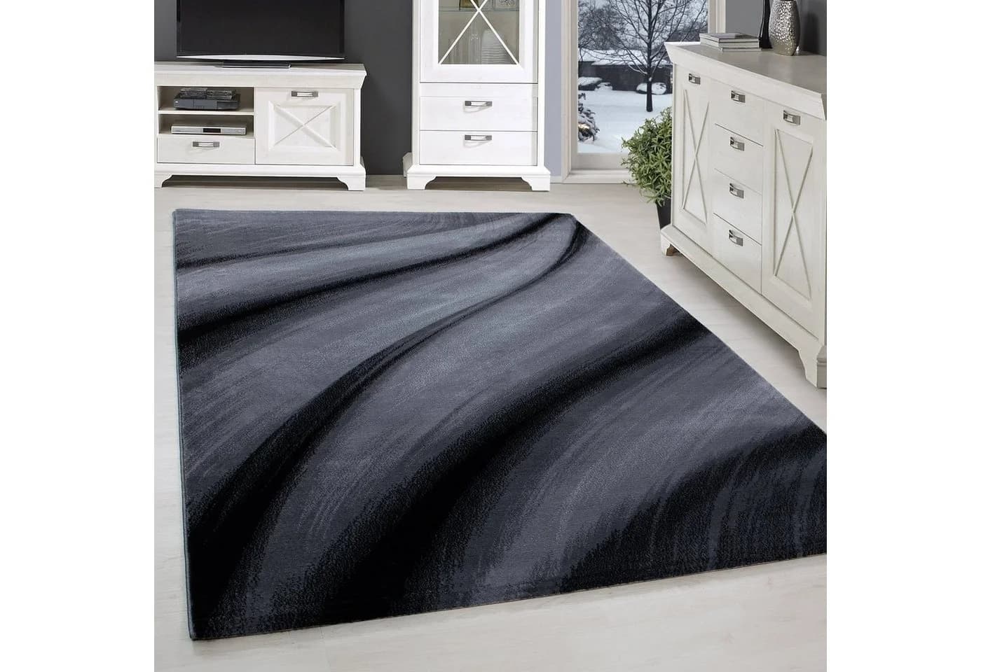 SIMPEX24 Designteppich Abstrakt Wellen Design Schwarz Kurzflor - Bild 2