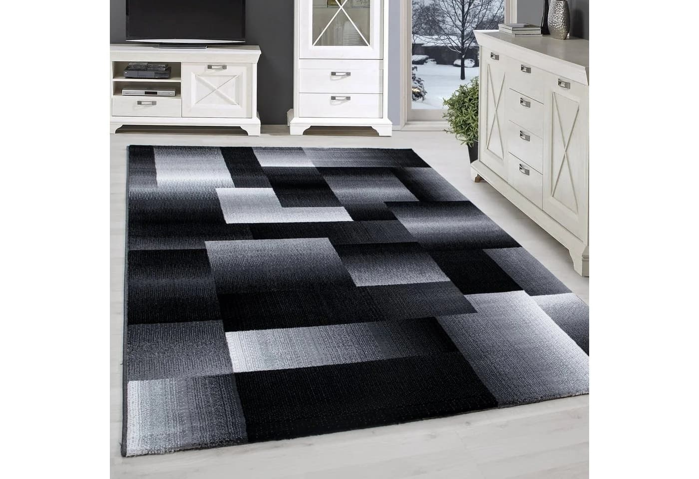 SIMPEX24 Designteppich Abstrakt Kariert Design Kurzflor Teppich 12 mm - Bild 2
