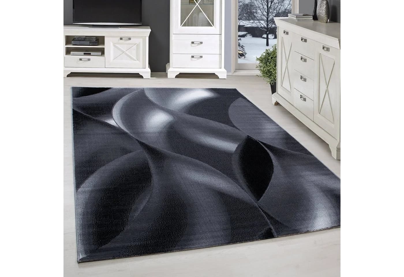 SIMPEX24 Designteppich Abstrakt Wellen Design Schwarz Kurzflor Läufer - Bild 2