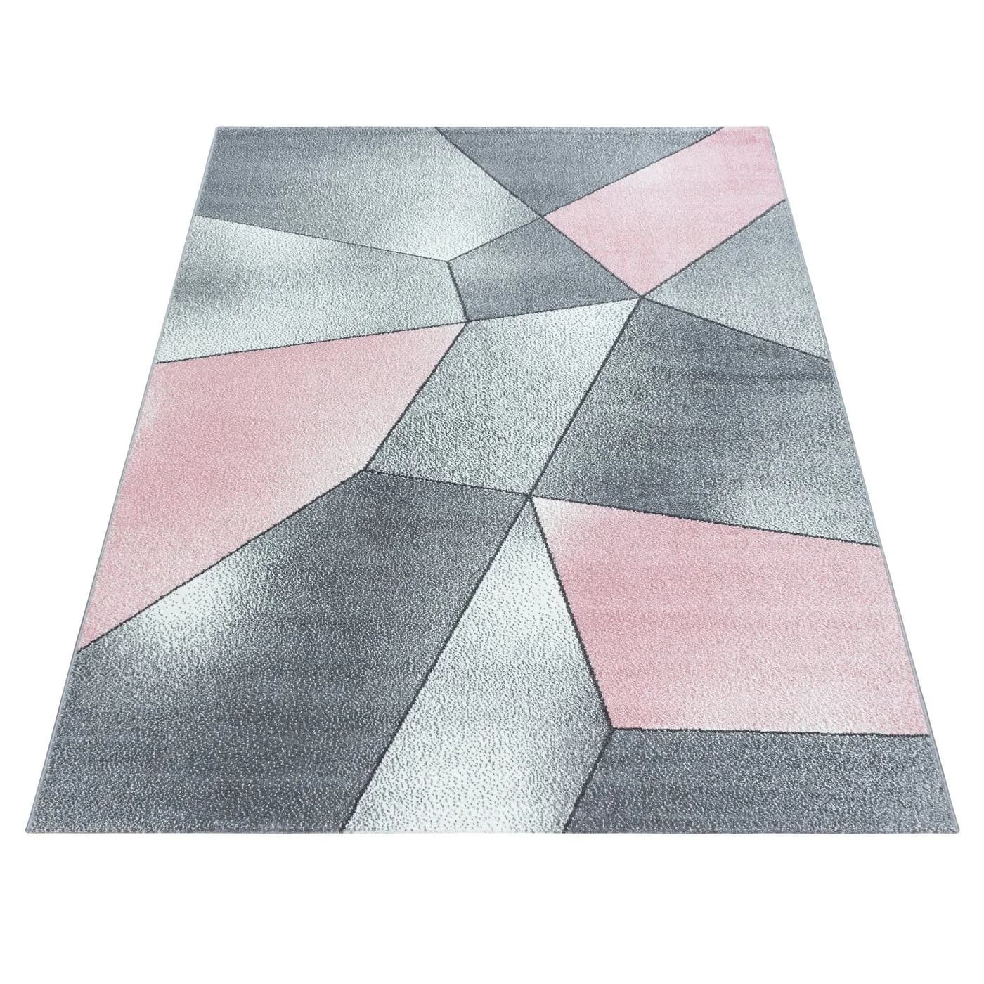 SIMPEX24 Teppich Rosa Geometrisch Design Kurzflor