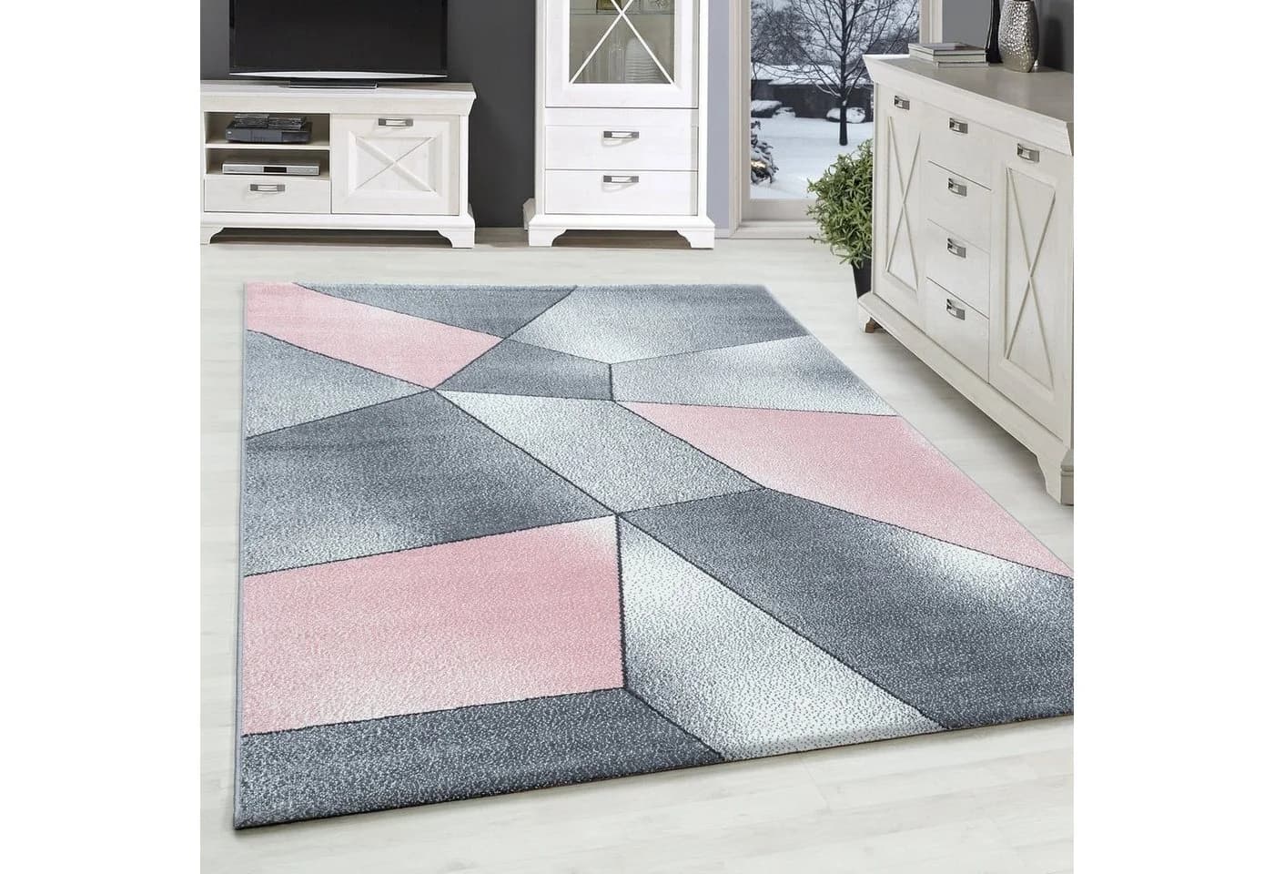 SIMPEX24 Teppich Rosa Geometrisch Design Kurzflor - Bild 2