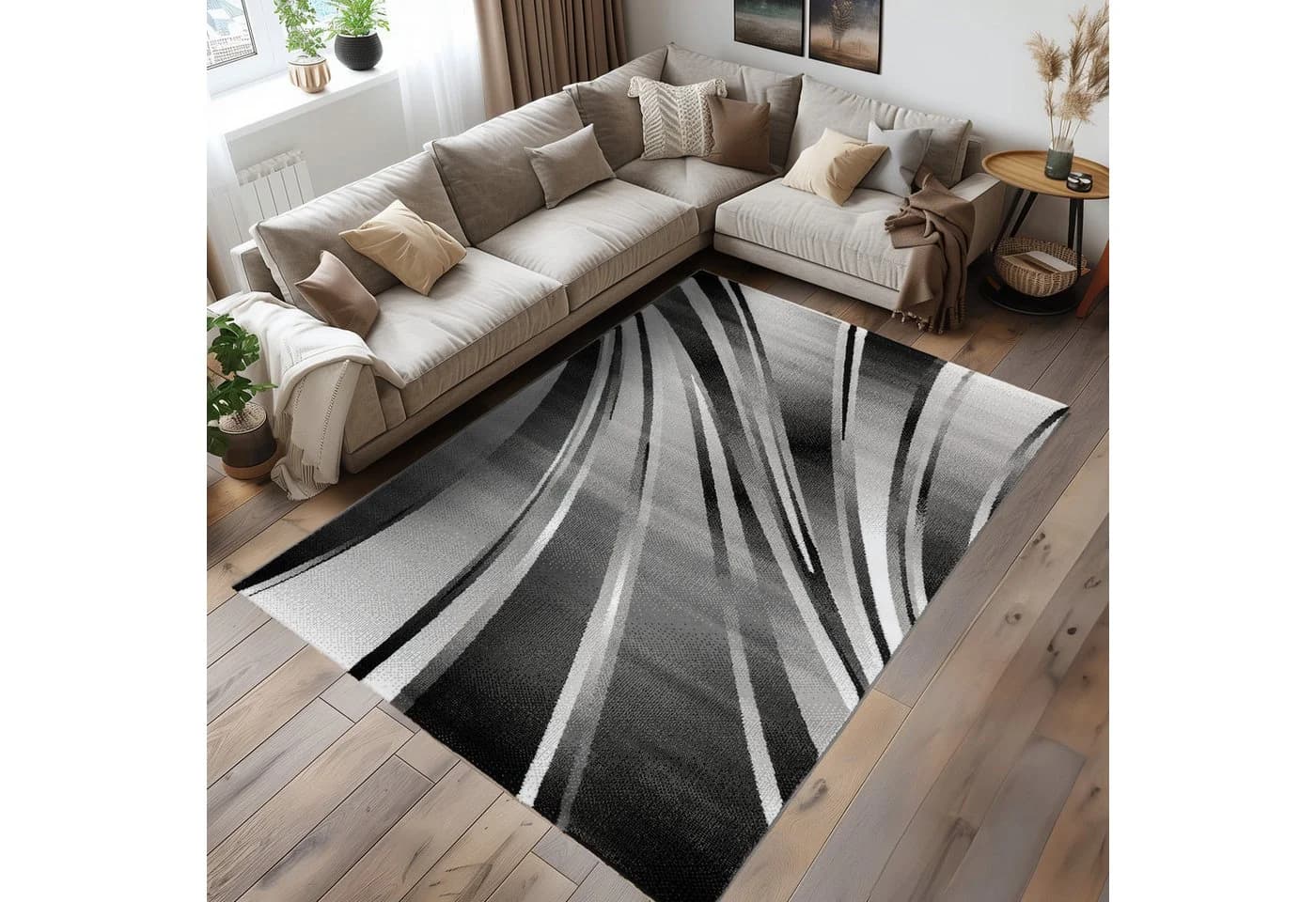 Carpettex Designteppich Abstrakt Wellen Design Schwarz Kurzflor Läufer