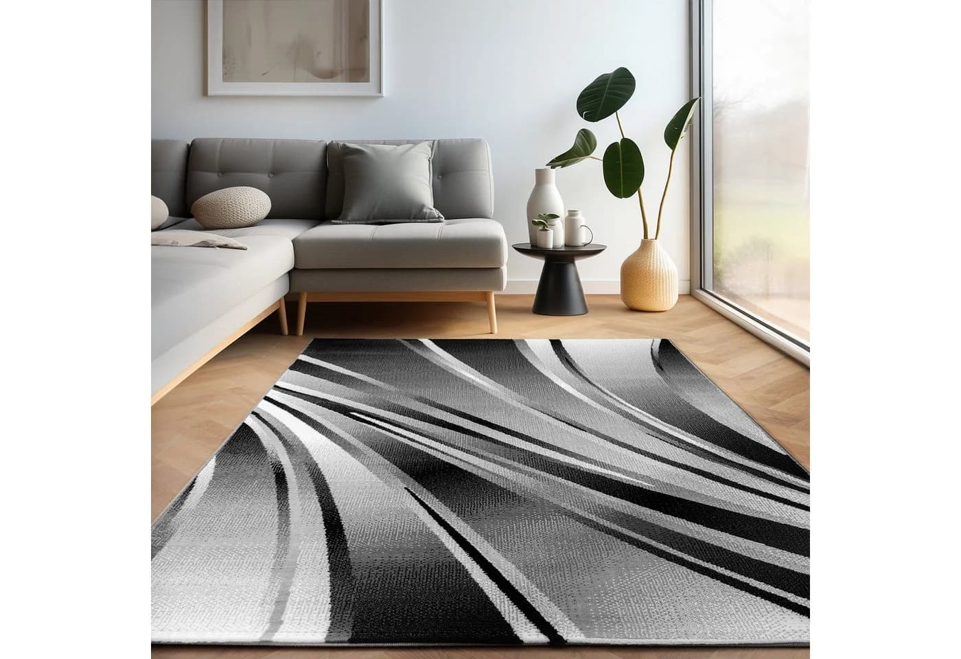 Carpettex Designteppich Abstrakt Wellen Design Schwarz Kurzflor Läufer - Bild 2