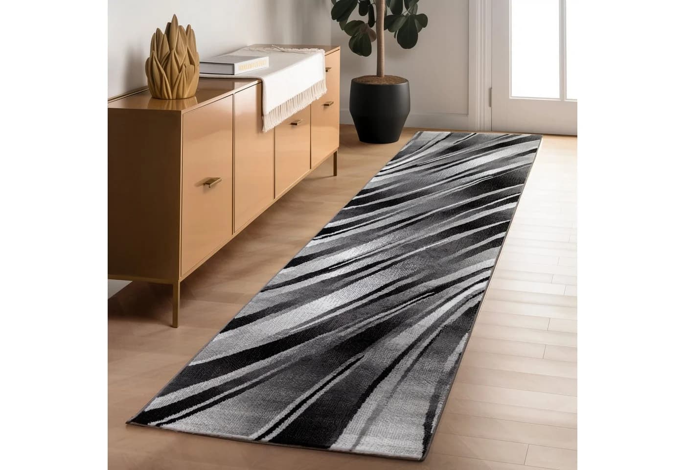 Carpettex Designteppich Abstrakt Wellen Design Schwarz Kurzflor Läufer - Bild 3