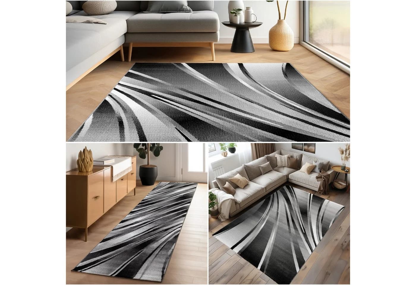 Carpettex Designteppich Abstrakt Wellen Design Schwarz Kurzflor Läufer - Bild 5