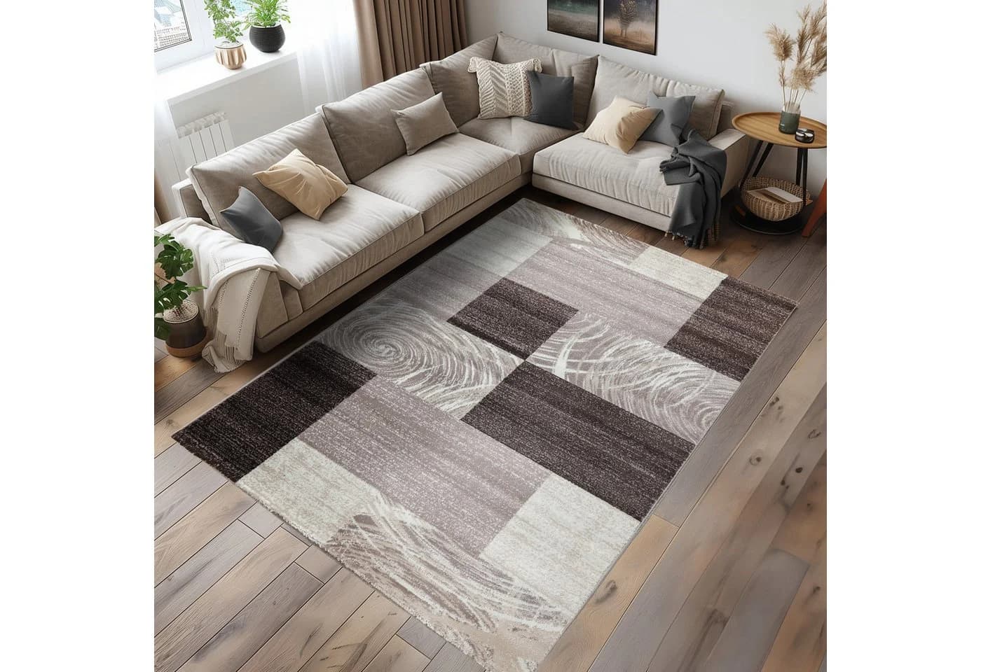 Carpettex Designteppich Abstrakt Kariert Design, Läufer, Höhe: 12 mm, Modern Kurzflor Teppich Wohnzimmer Kariert Design