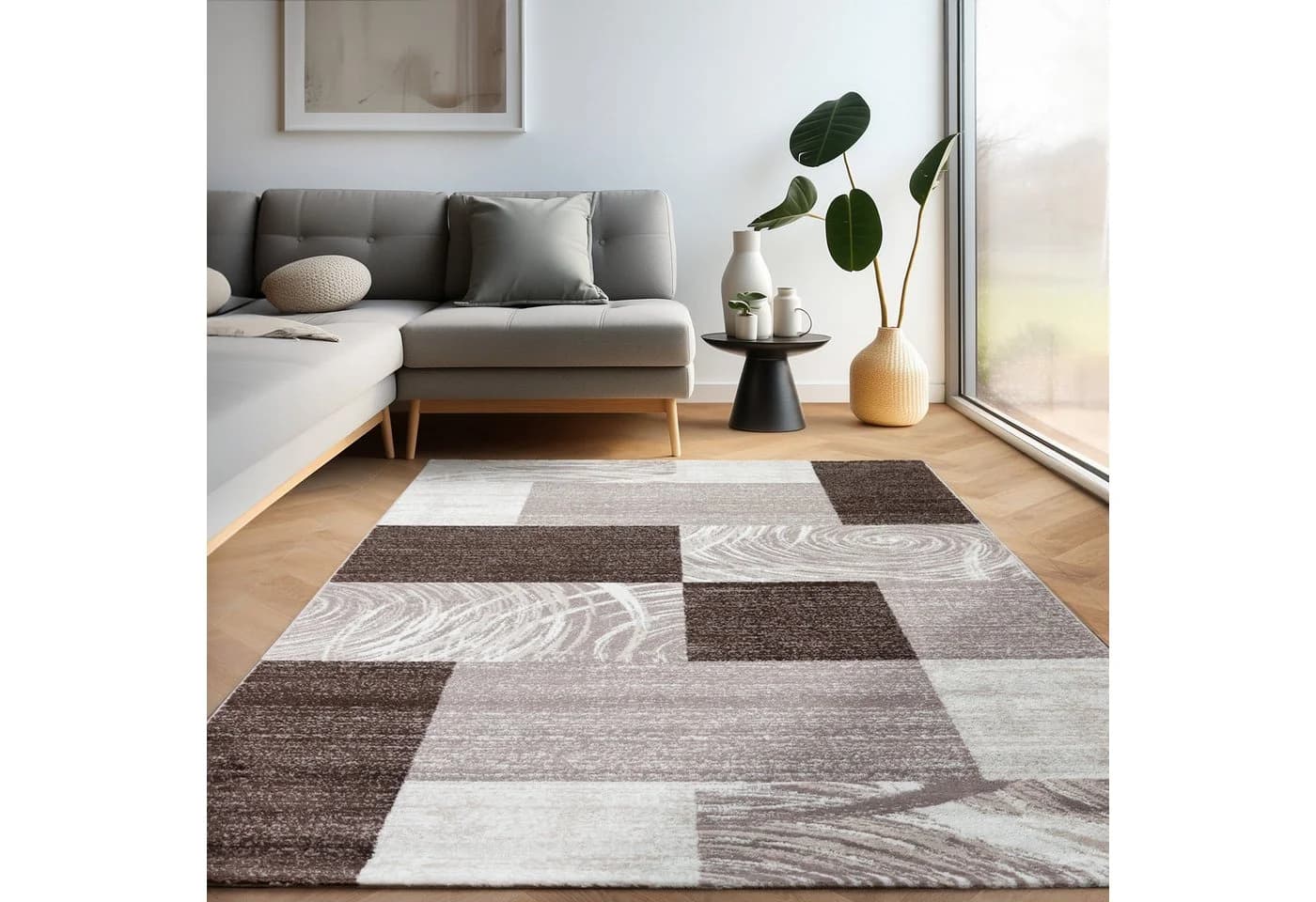 Carpettex Designteppich Abstrakt Kariert Design, Läufer, Höhe: 12 mm, Modern Kurzflor Teppich Wohnzimmer Kariert Design - Bild 2