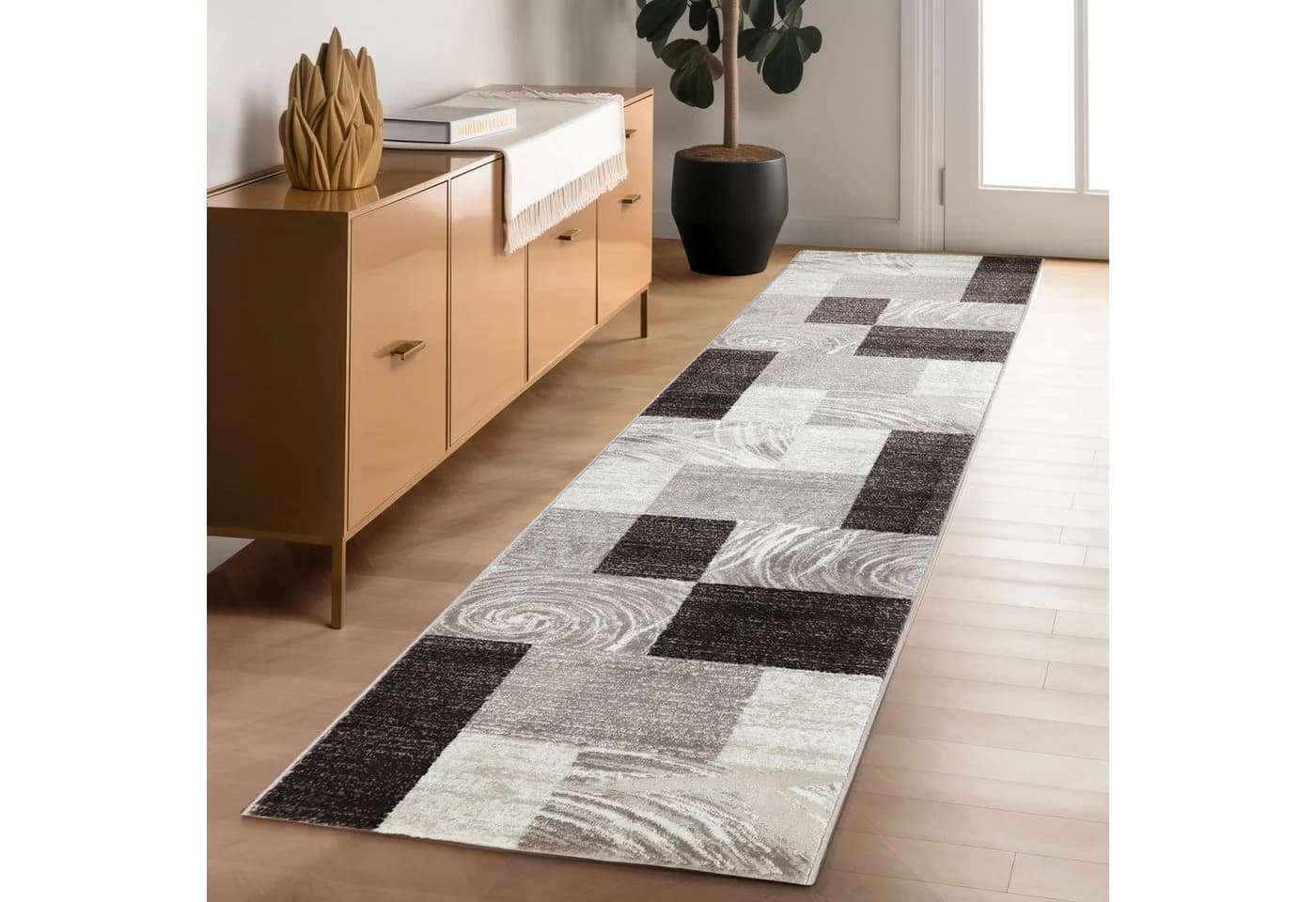 Carpettex Designteppich Abstrakt Kariert Design, Läufer, Höhe: 12 mm, Modern Kurzflor Teppich Wohnzimmer Kariert Design - Bild 3