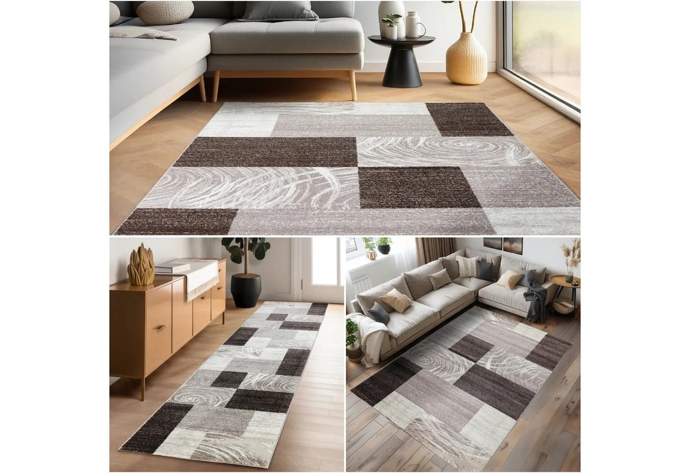 Carpettex Designteppich Abstrakt Kariert Design, Läufer, Höhe: 12 mm, Modern Kurzflor Teppich Wohnzimmer Kariert Design - Bild 5