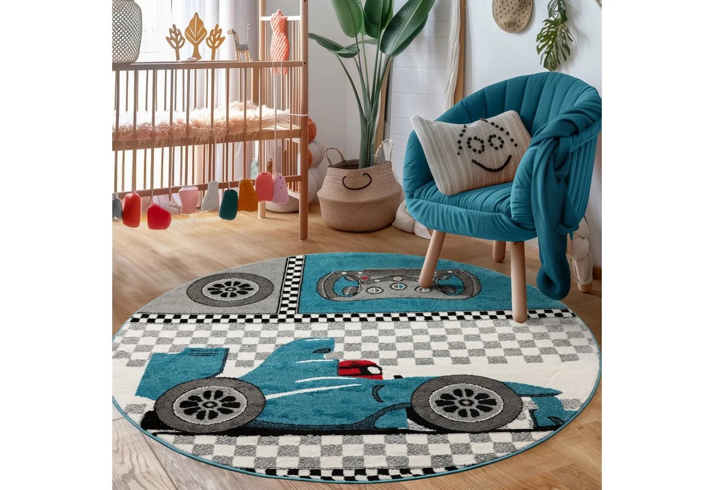 Carpettex Kinderteppich Rennwagen Blau Polypropylen
