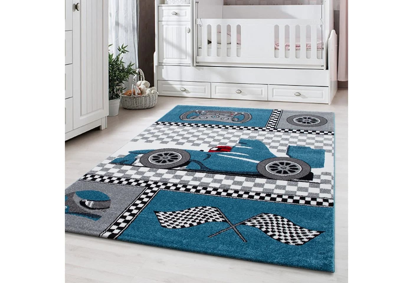 Carpettex Kinderteppich Rennwagen Blau Polypropylen - Bild 2
