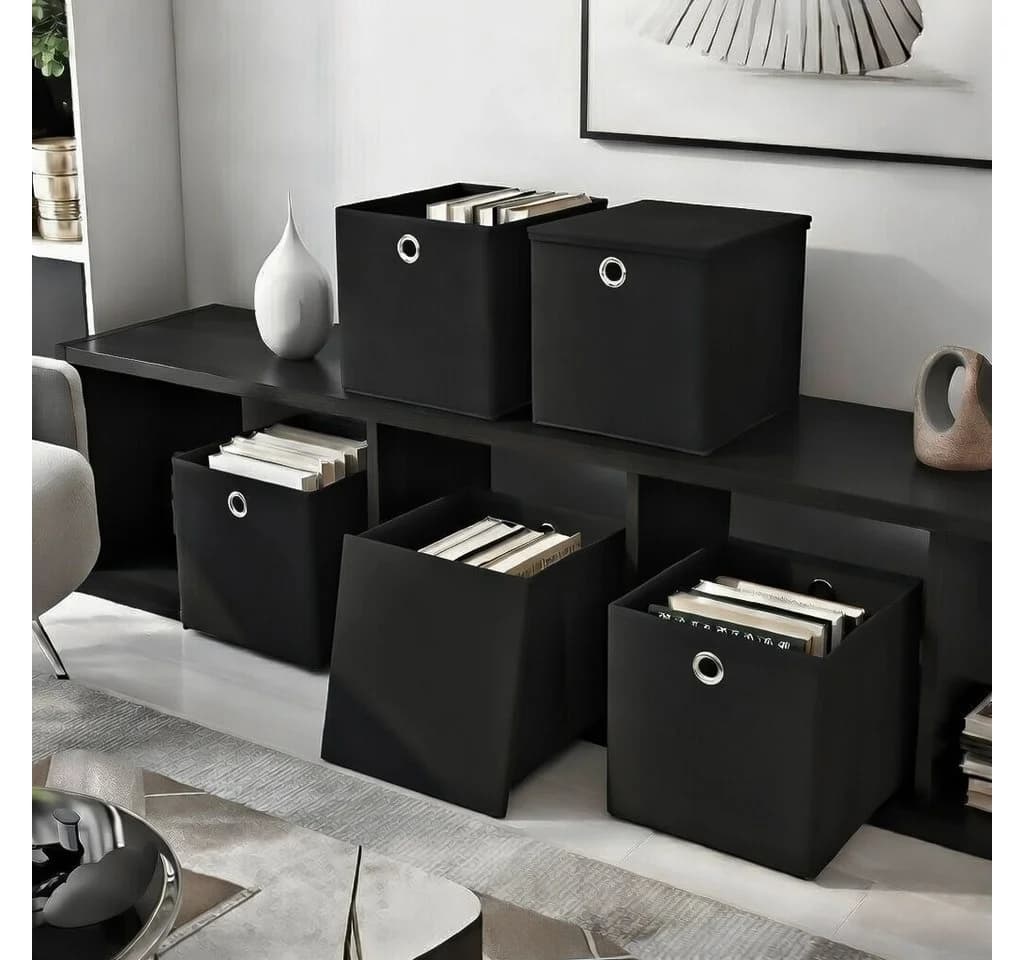 StickandShine Faltbox 4er Set Schwarz mit Deckel für KALLAX
