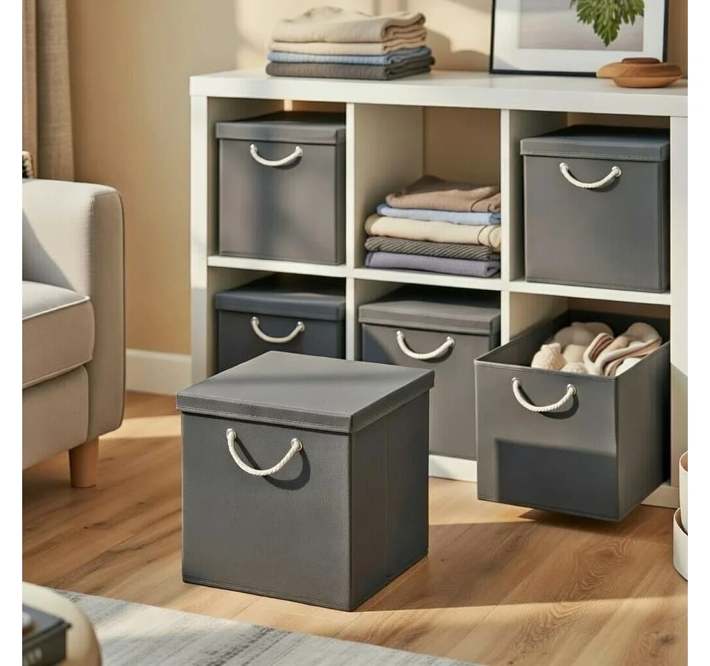 StickandShine Faltbox 2er Set Grau 30x30 cm mit Kordelgriff