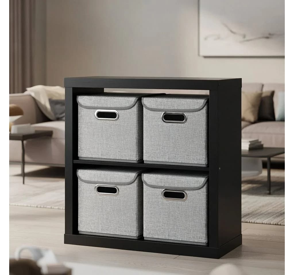 StickandShine Faltbox 2er Set mit Deckel Hellgrau Schwarz Weiß Türkis Creme