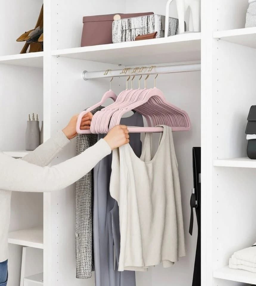 StickandShine Samt Kleiderbügel 100 Stück Rosa Goldhaken - Bild 4